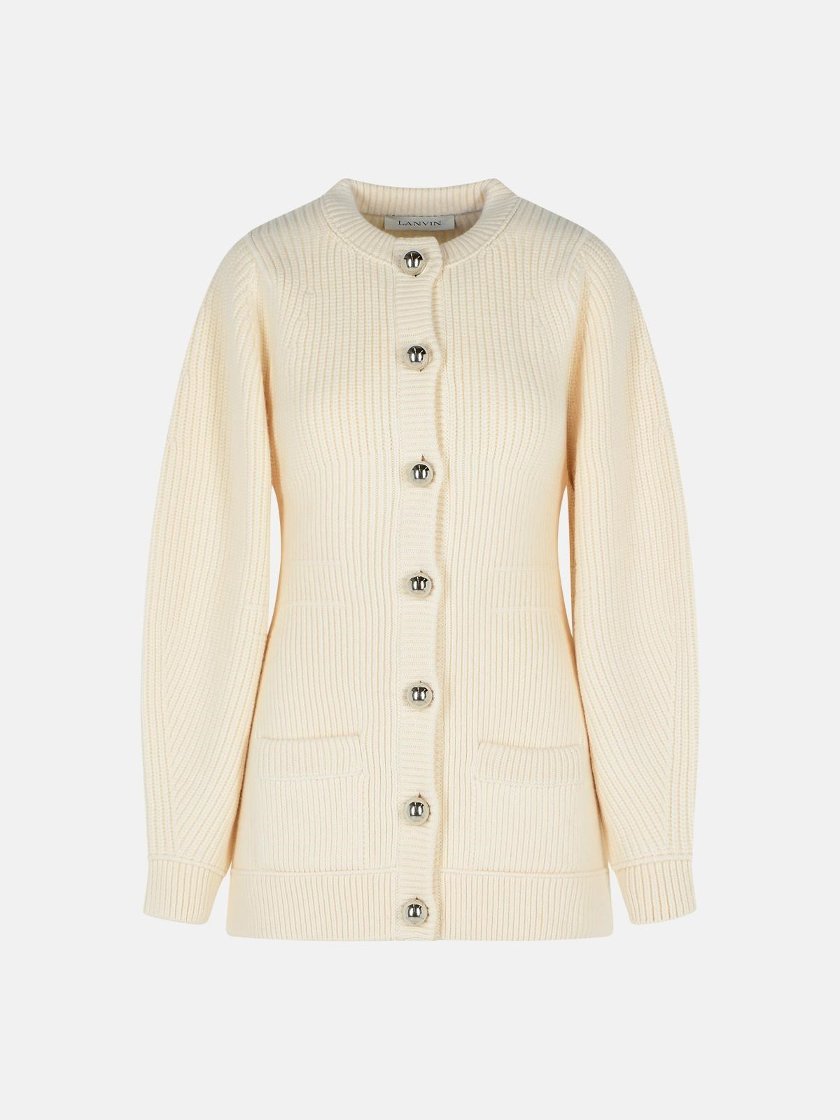 IVORY WOOL CARDIGAN - 1