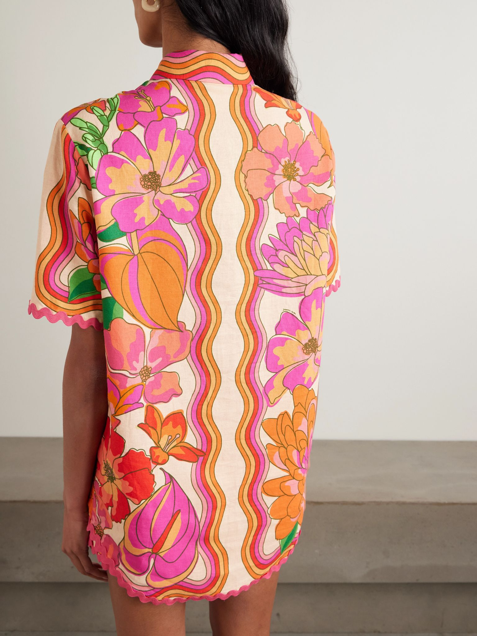 Spring Affair floral-print linen-blend shirt Orange - 4