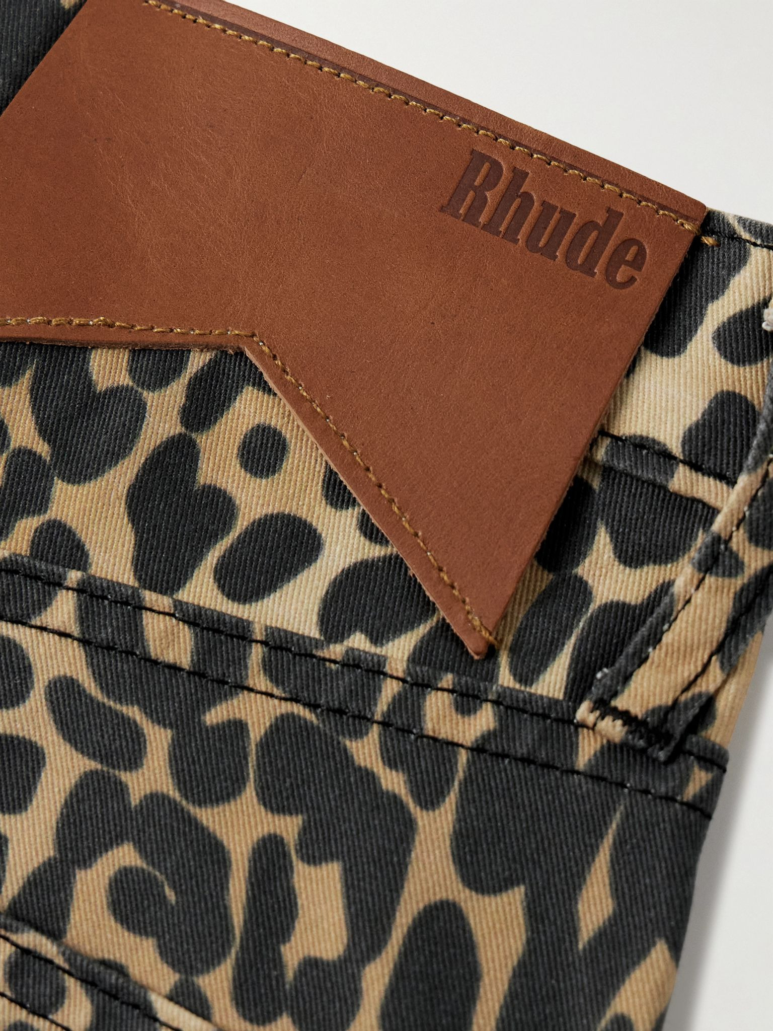 Wide-Leg Leopard-Print Denim Shorts Black - 5