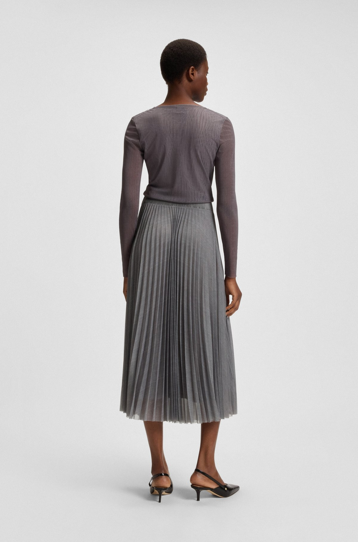LINED TULLE SKIRT WITH PLISSÉ PLEATS - 4