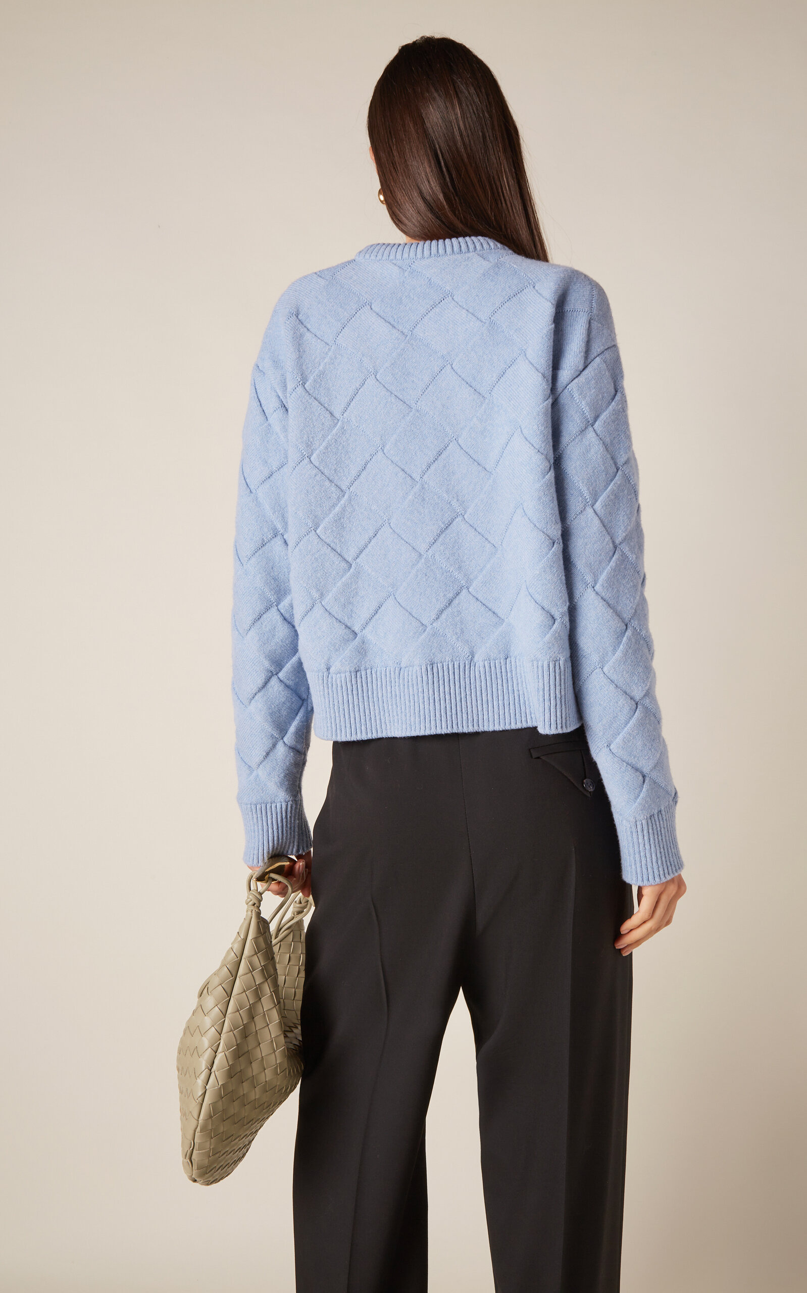 Checked Knit Wool Sweater blue - 4
