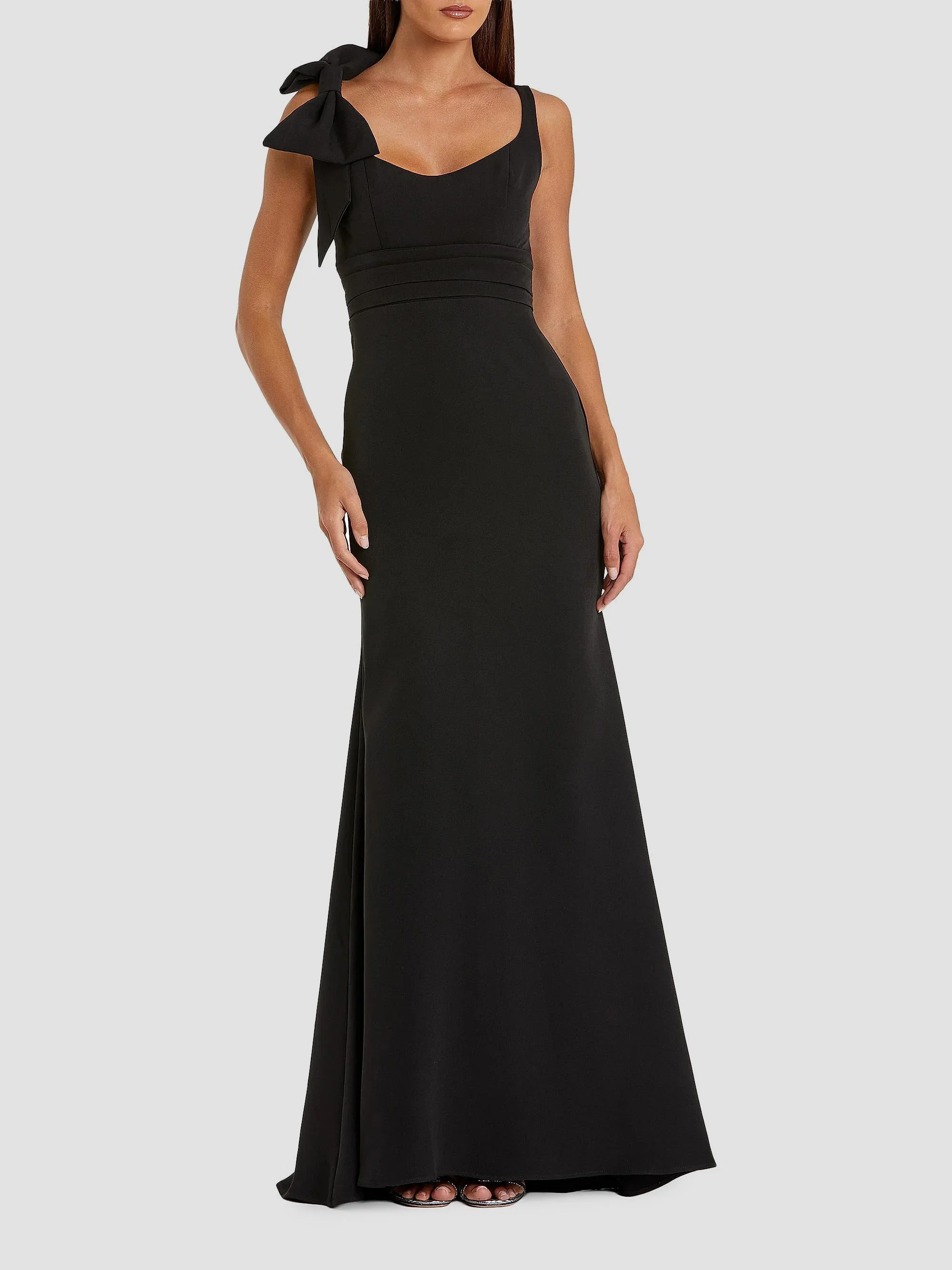 Women's Bow-Detail Crepe A-Line Gown - Black - 1