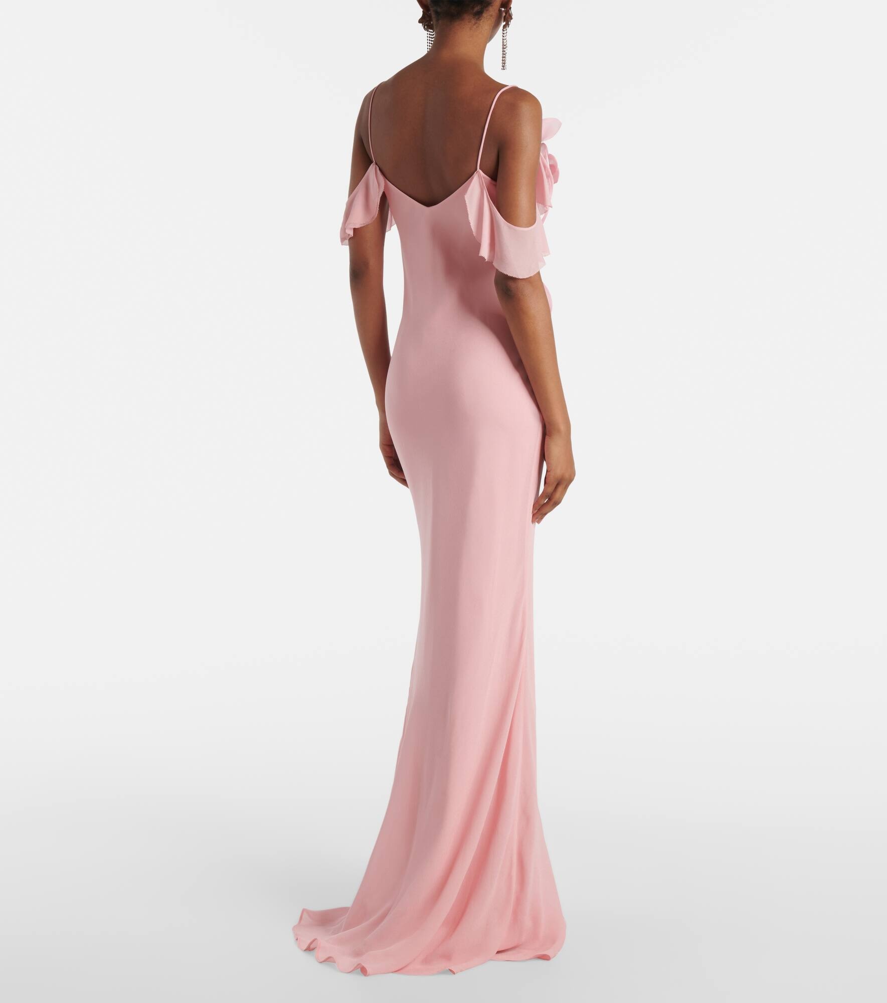Floral-appliqué georgette gown - 3
