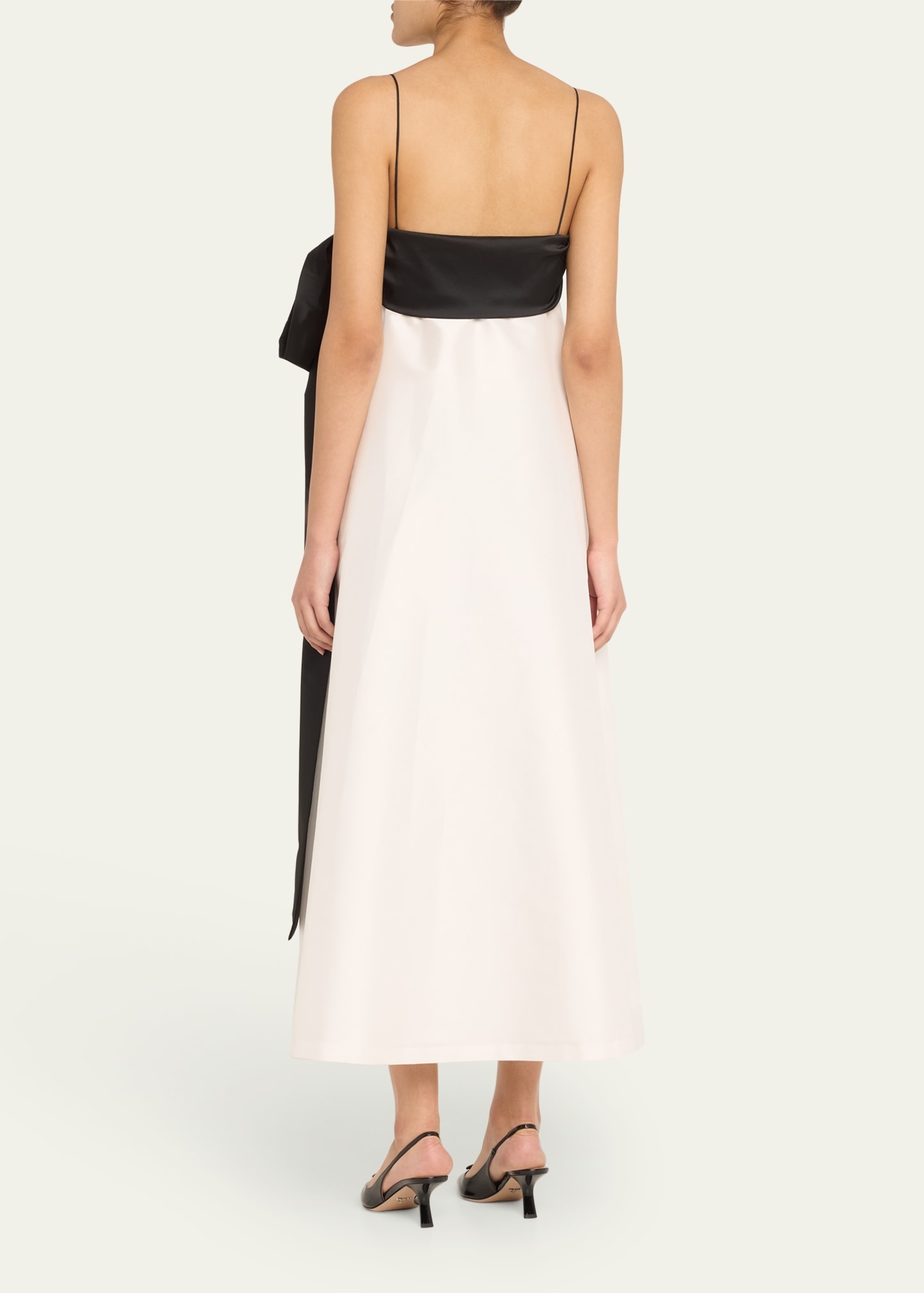 Colorblock Flowy Long Dress with Bow - 3