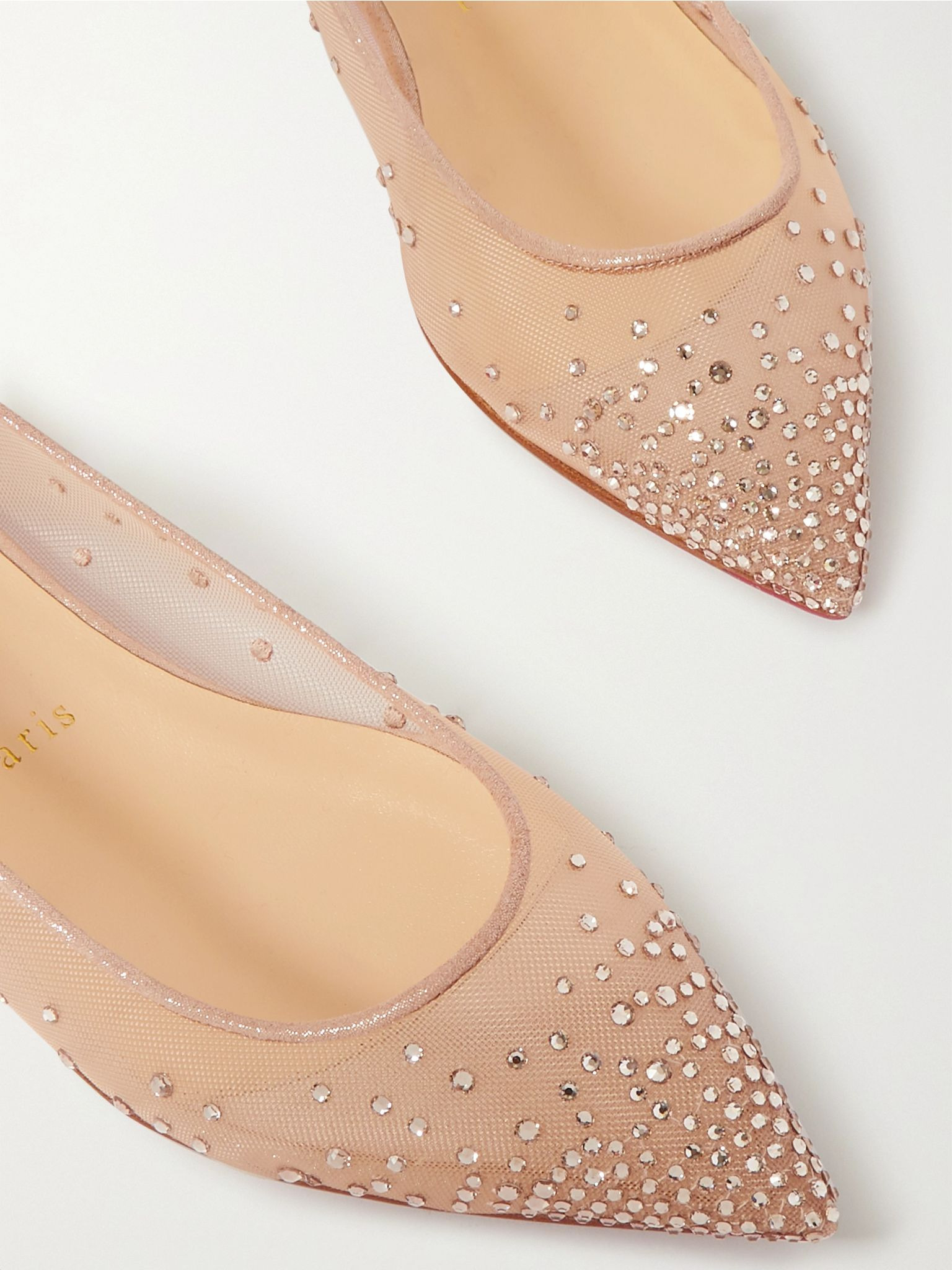 Follies Swarovski crystal-embellished mesh and lamé point-toe flats Neutral - 4