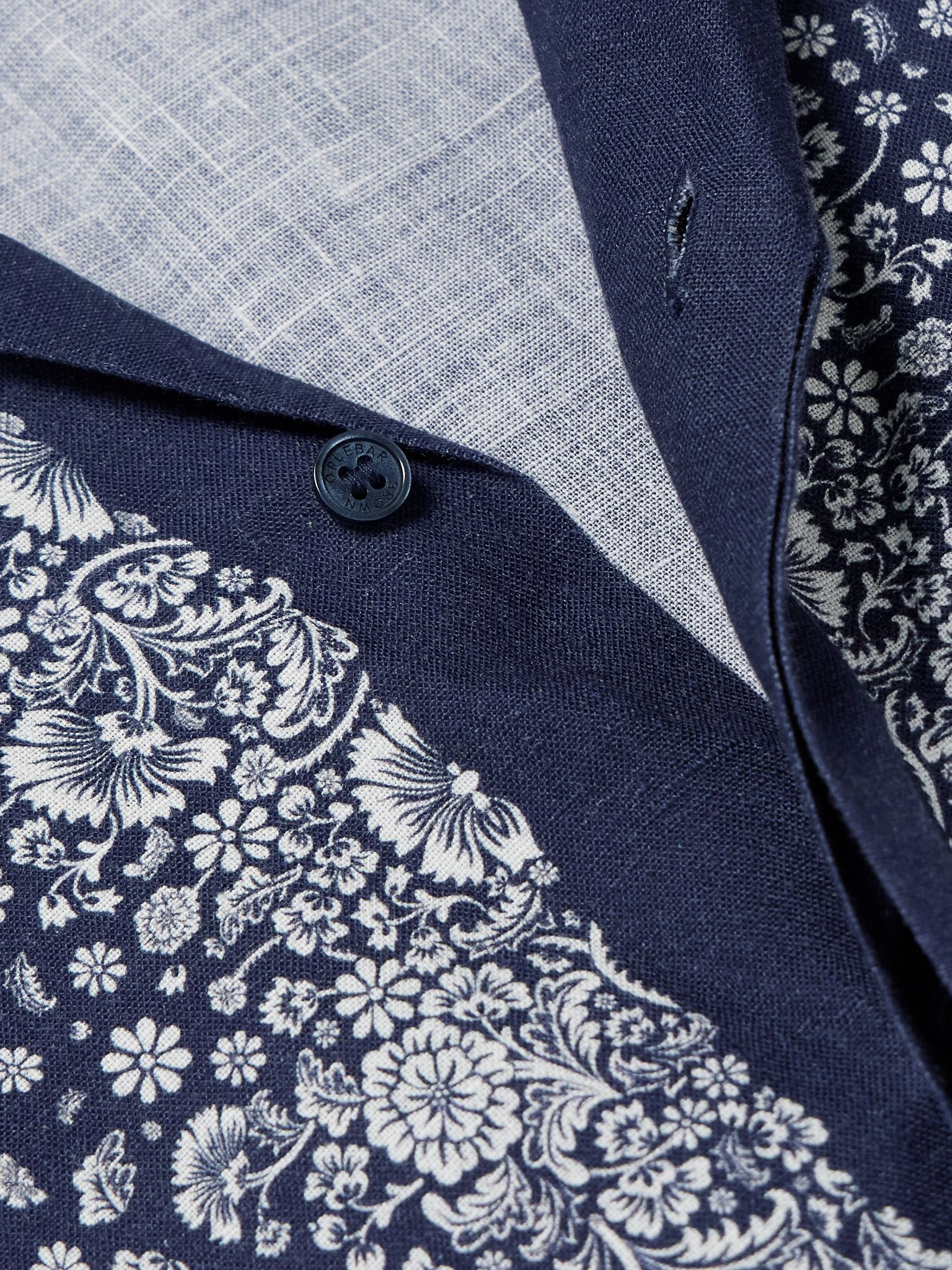 Maitan Camp-Collar Printed Linen Shirt Navy - 4