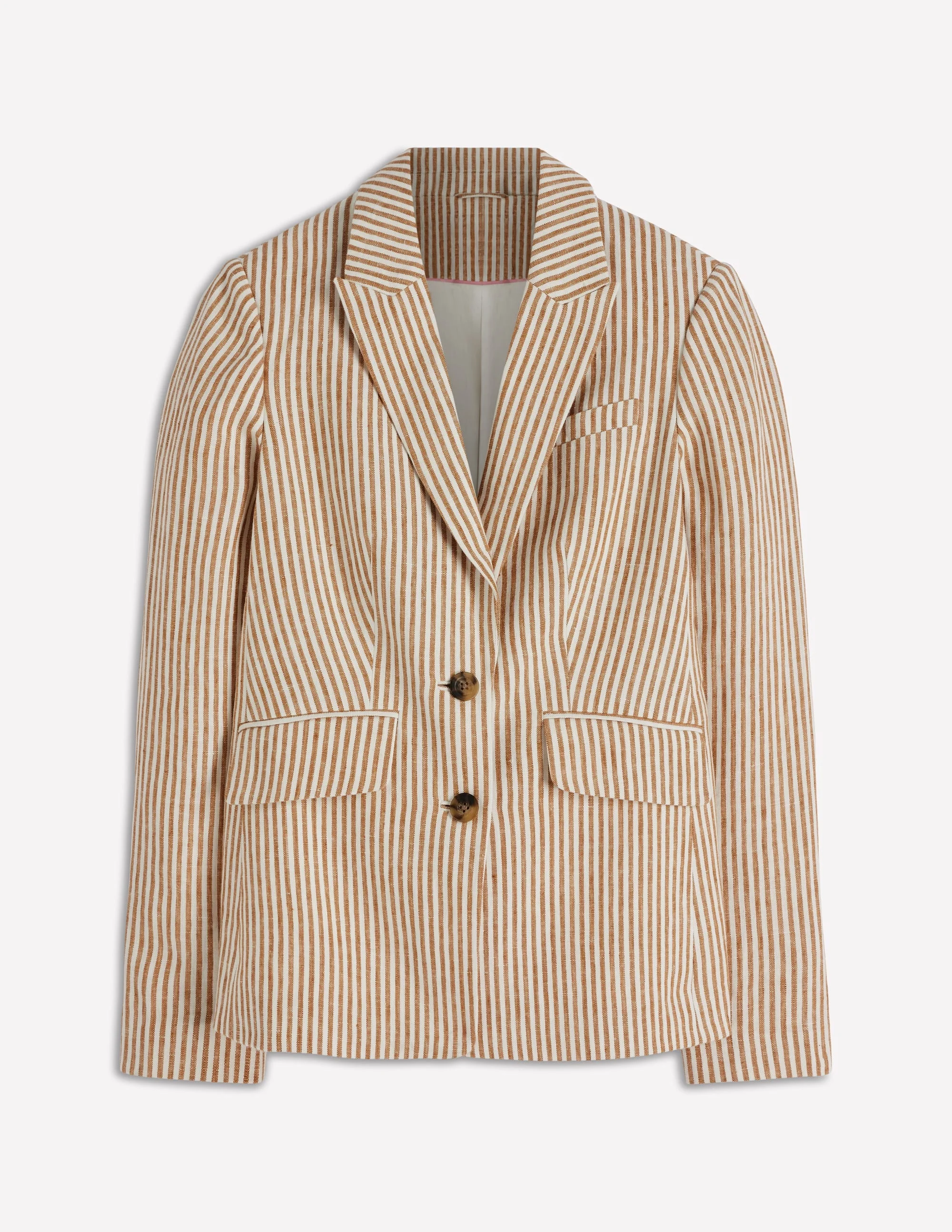 Stamford Linen Blazer-Brown, Ivory Ticking Stripe - 1