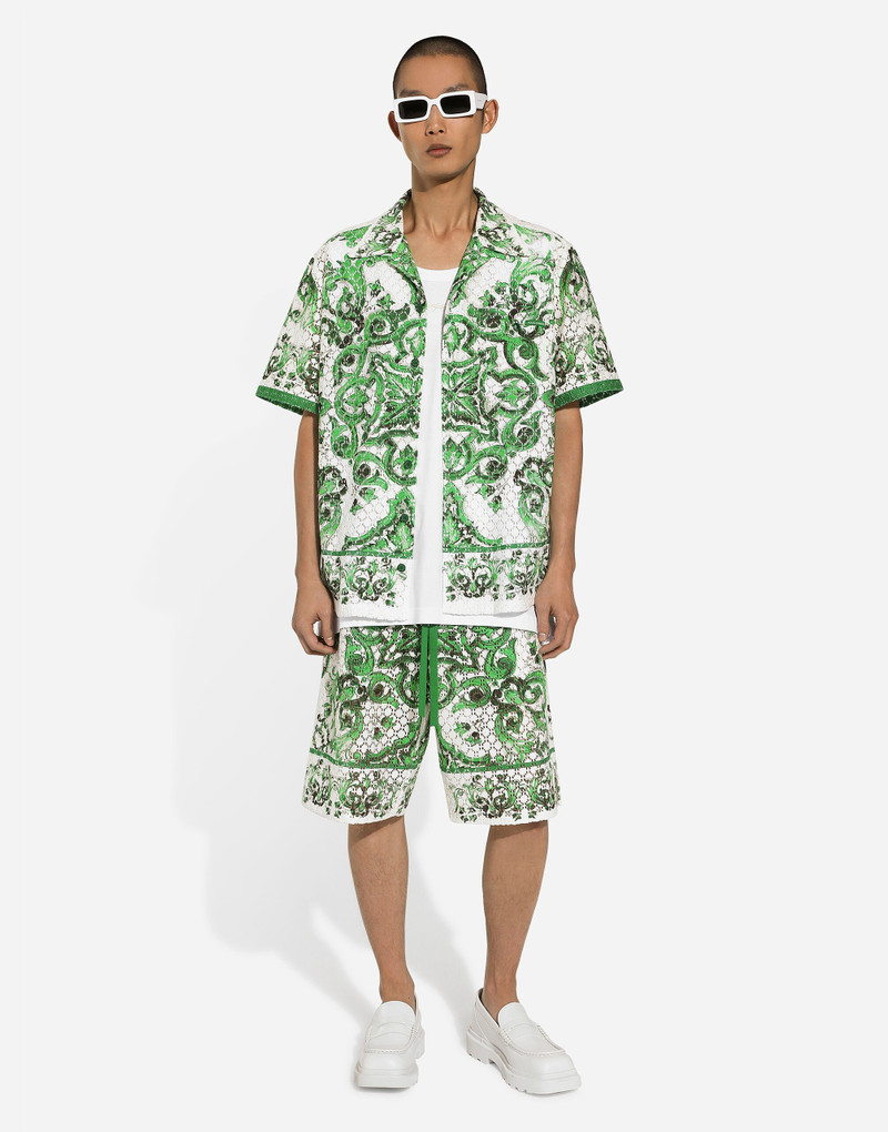 Dolce & Gabbana Crochet lace jogging shorts with majolica print outlook