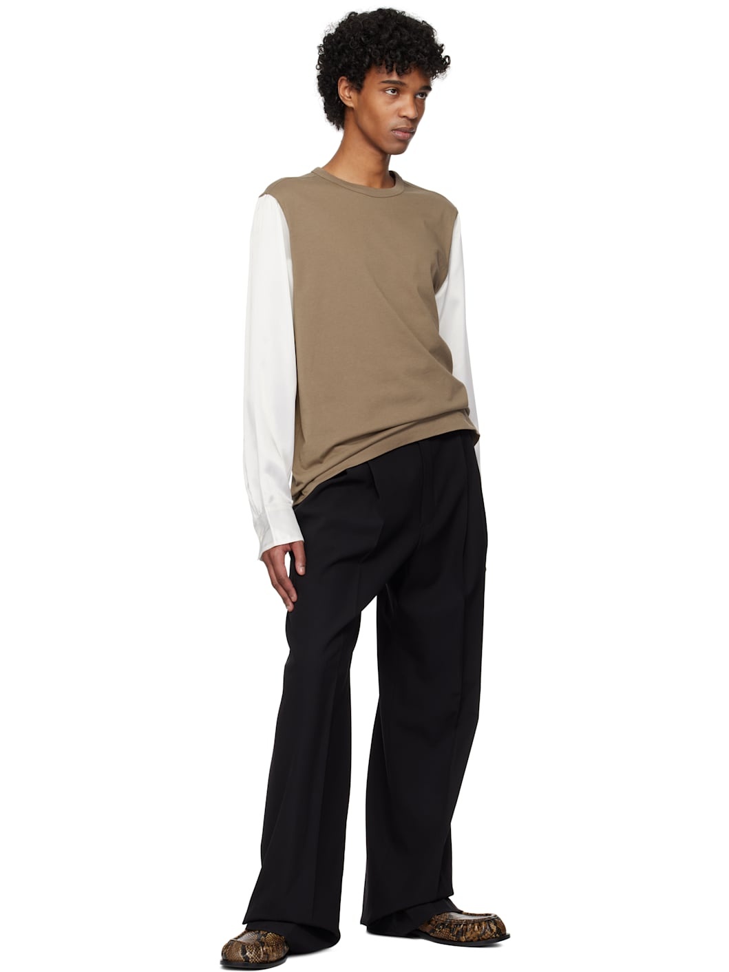 Brown & White Paneled T-shirt - 4