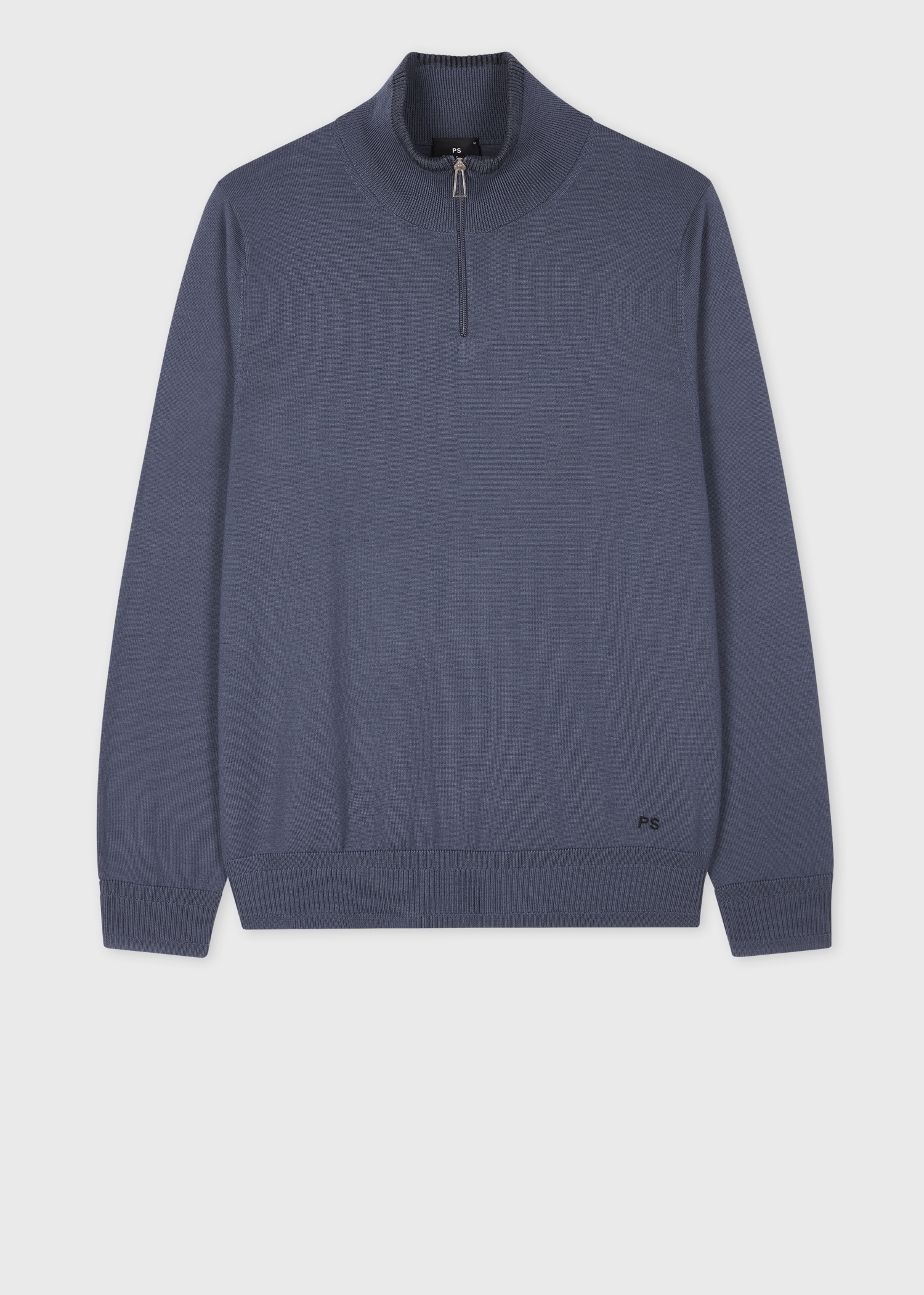 Washed Blue Merino Wool Half-Zip Sweater - 1