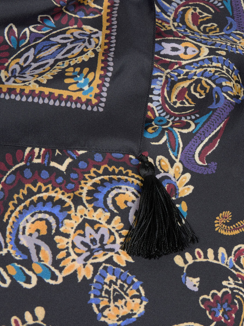 SILK SCARF WITH TASSELS AND PAISLEY FOLIAGE MOTIF 3