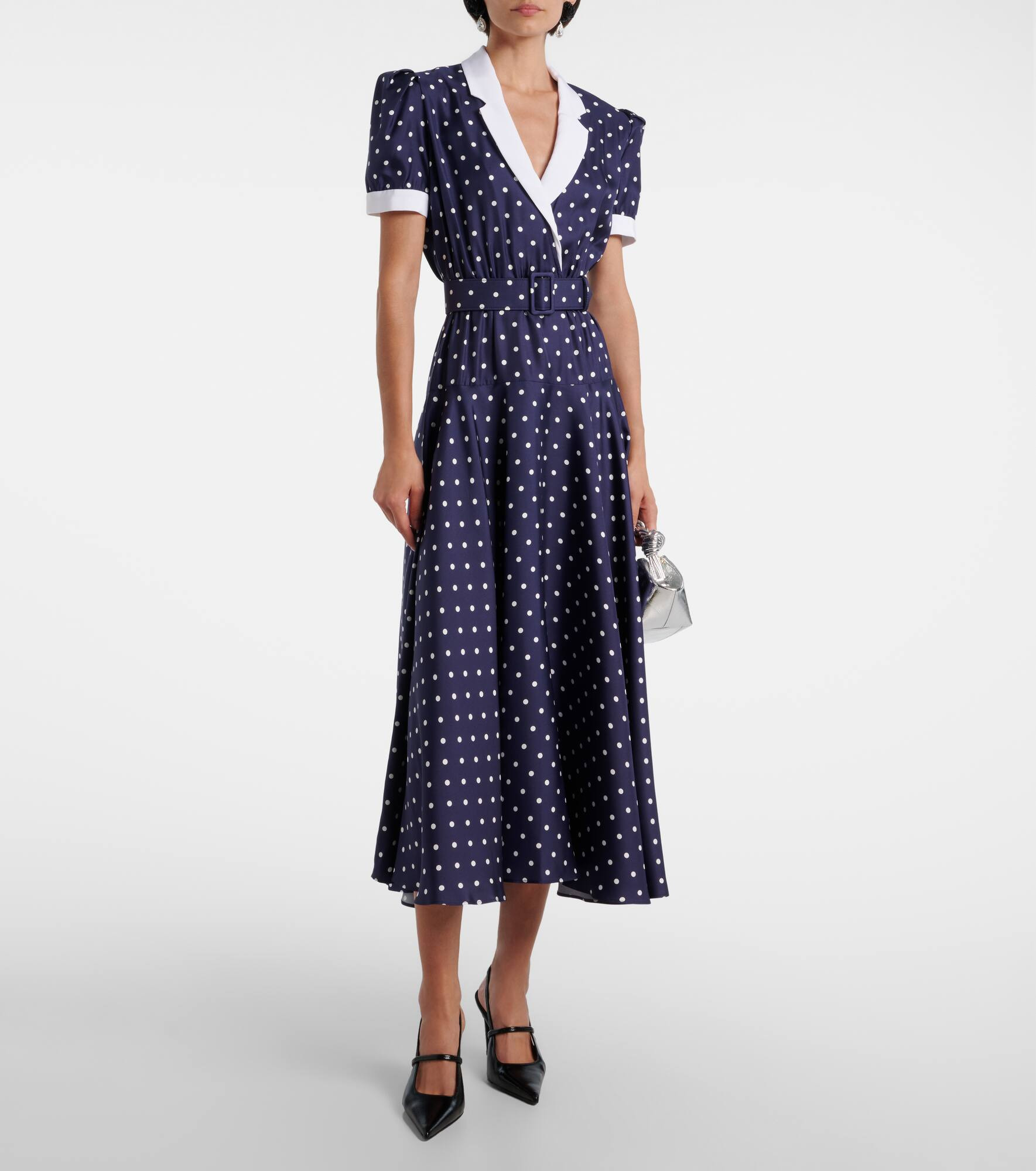 Polka-dot silk twill midi dress - 2