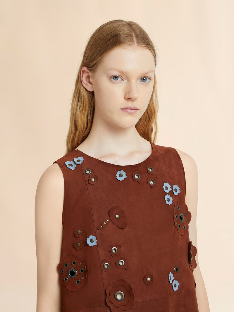 BROWN SUEDE DRESS WITH DAISY APPLIQUÉS 4
