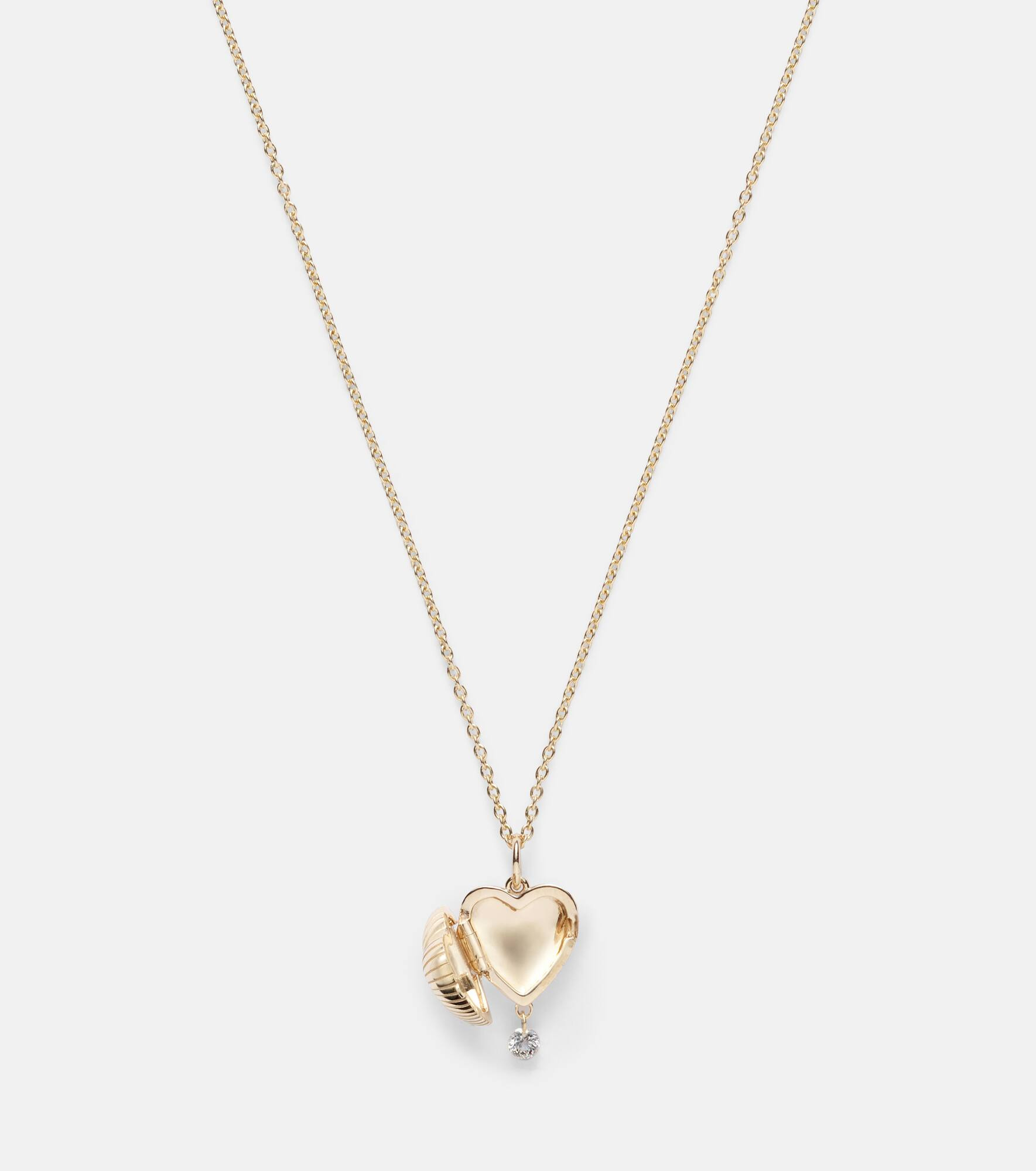 Heart Locket 9kt gold necklace with diamonds - 7
