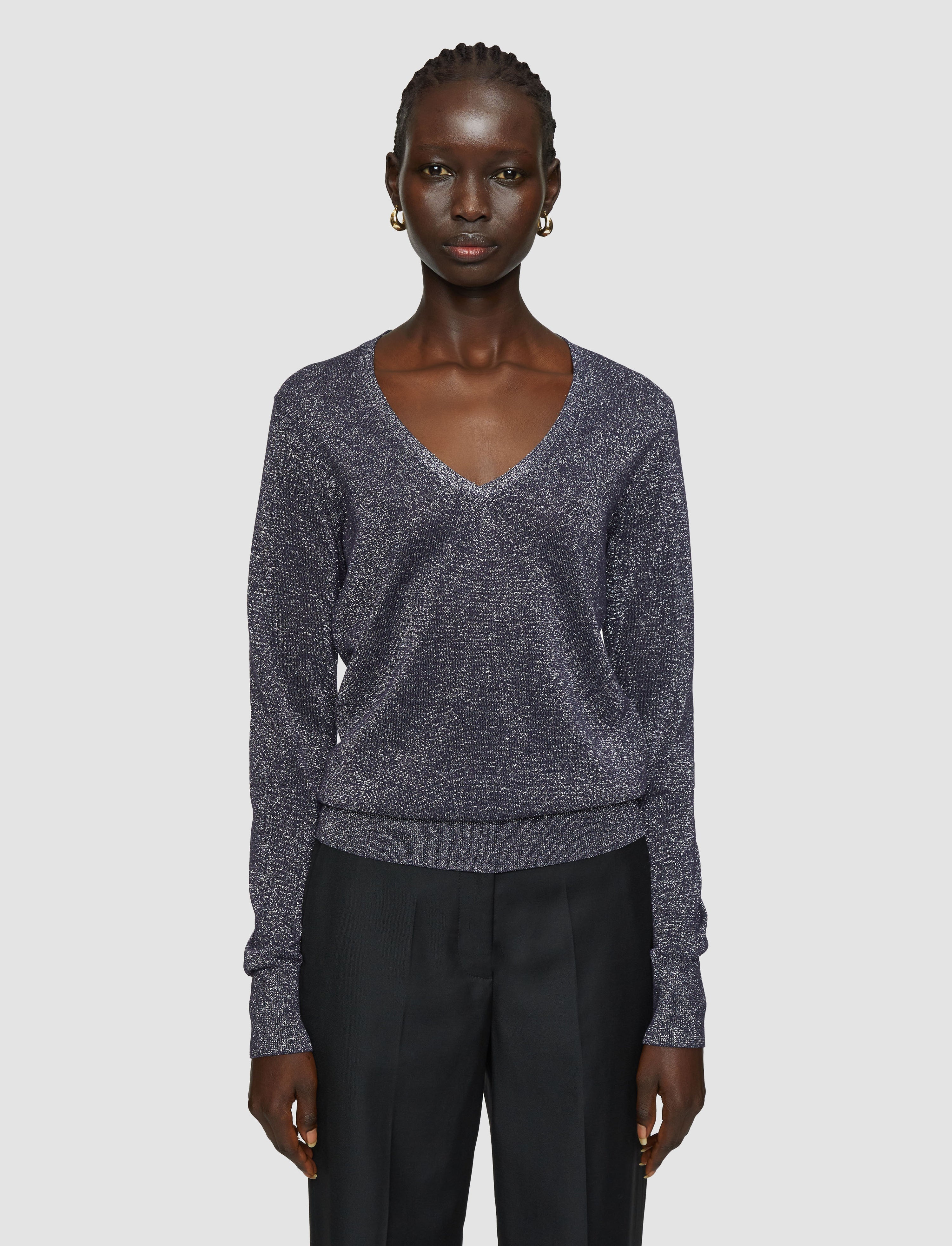 Lurex Knit V Neck Jumper - 3