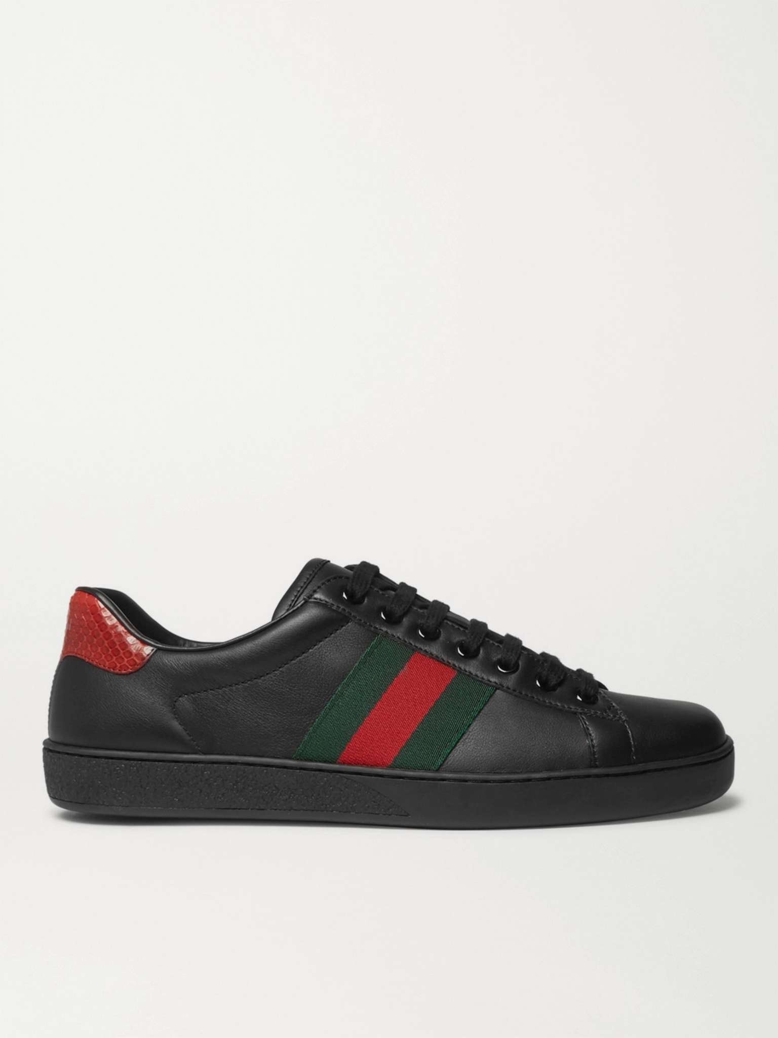 Ace Snake-Trimmed Leather Sneakers - 9