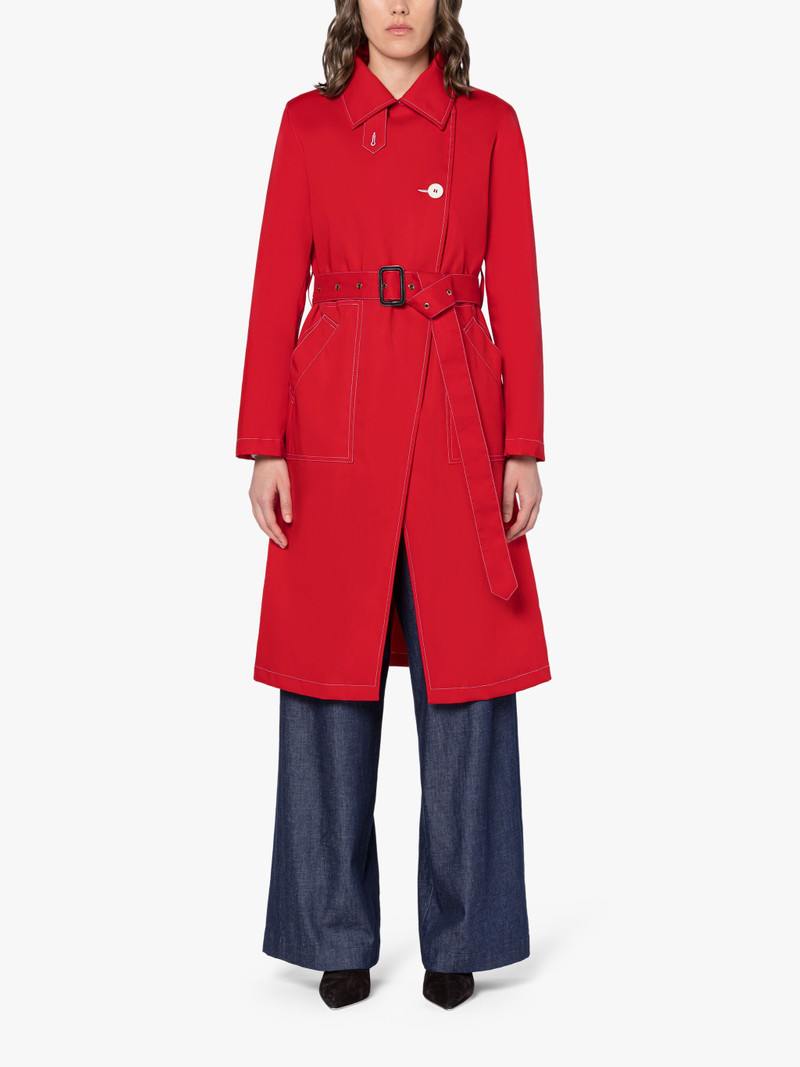 GIGI RED RAINTEC COTTON ASSYMETRIC TRENCH COAT 3
