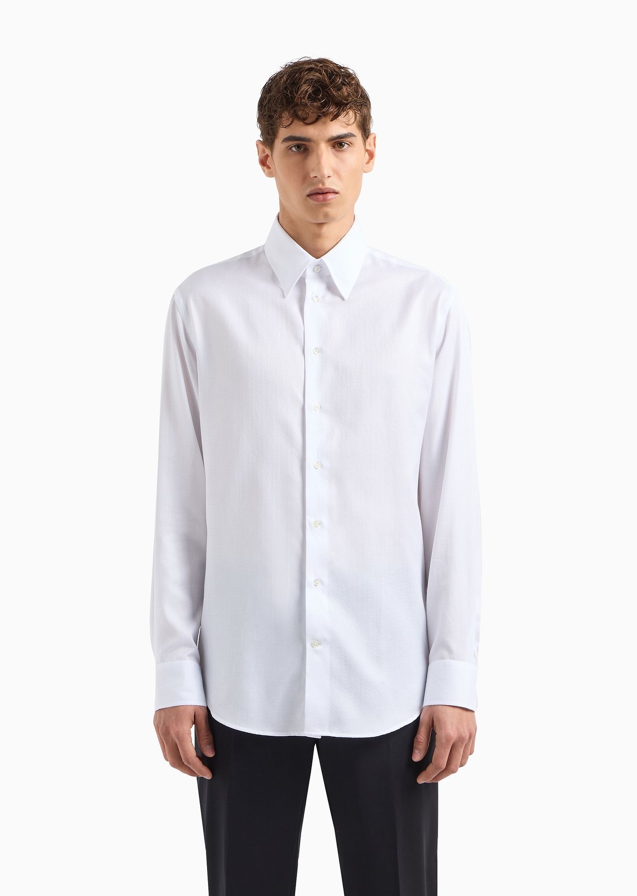 Herringbone motif jacquard cotton shirt - 2