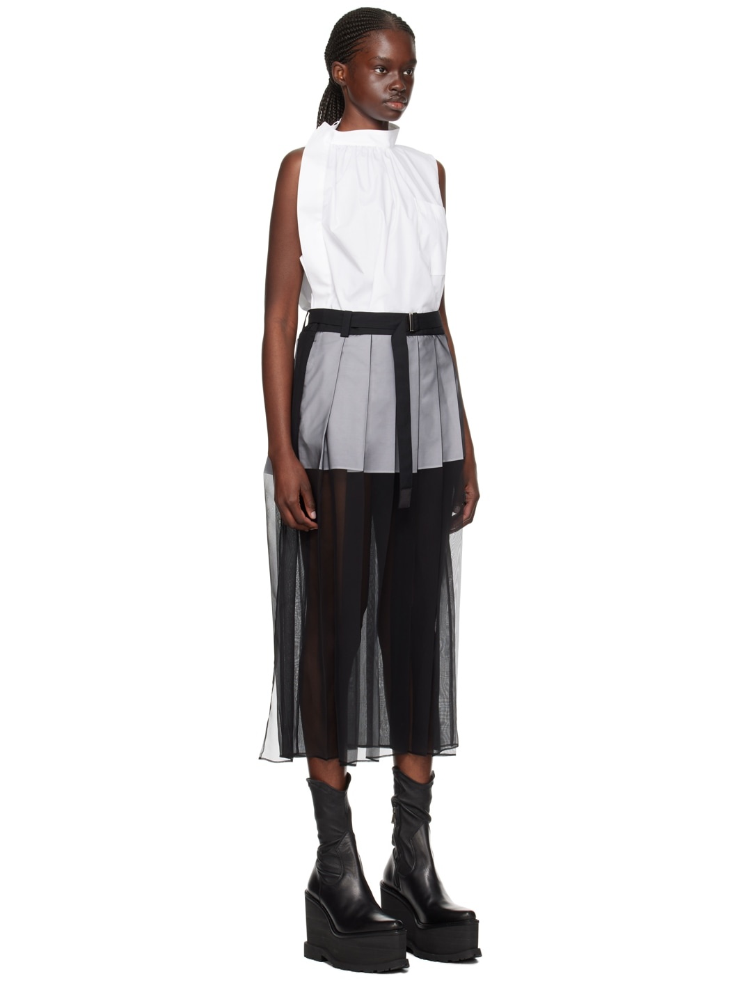 White & Black Overlay Midi Dress - 2