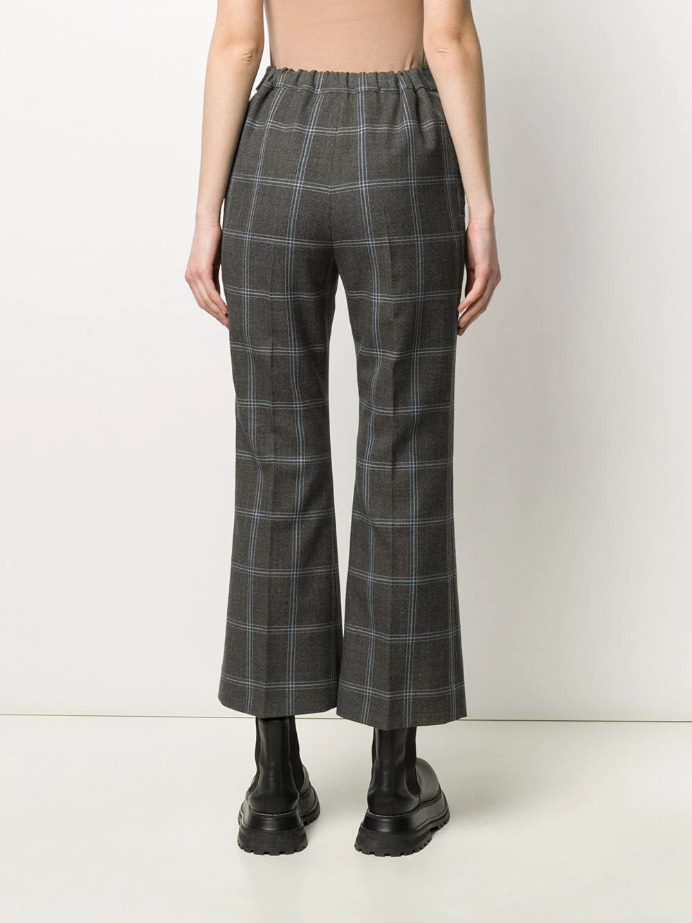 checkered cropped flared trousers - 4