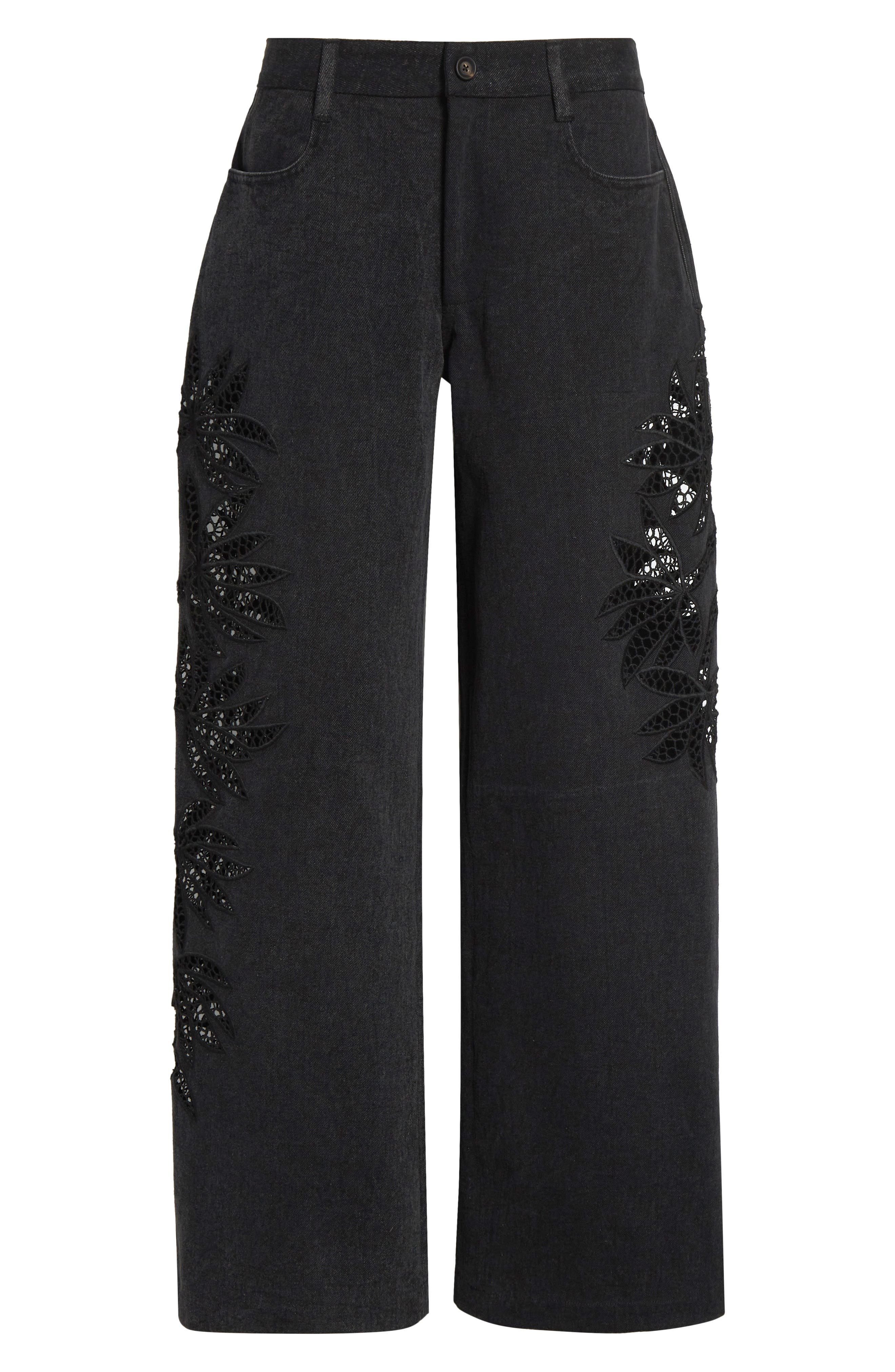 Diotima Stulla Lace Panel Wide Leg Jeans in Black at Nordstrom - 6