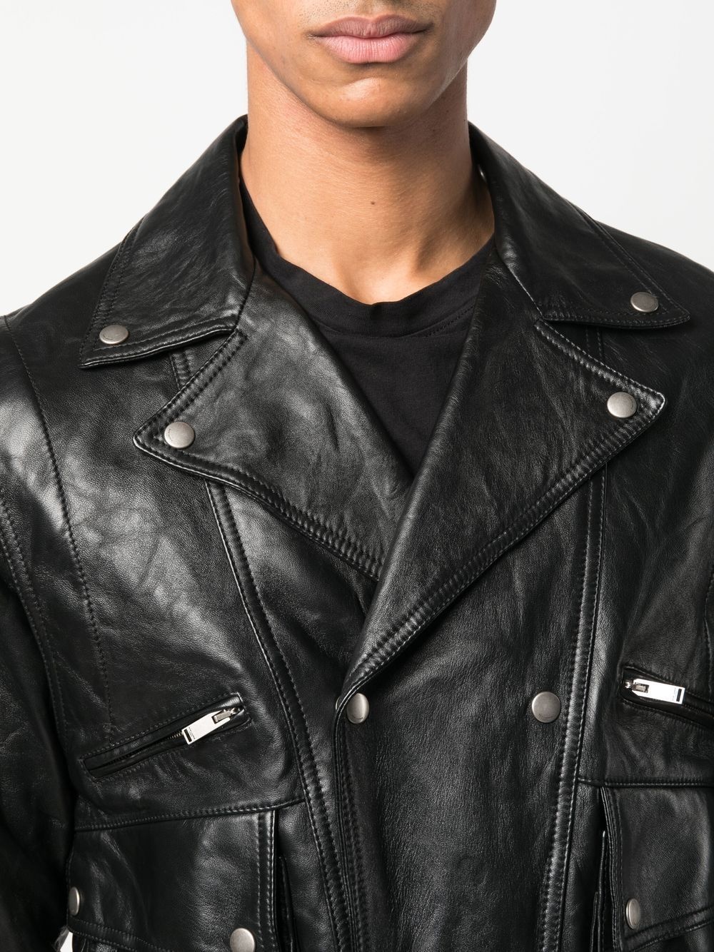 crinkled-effect leather jacket - 5