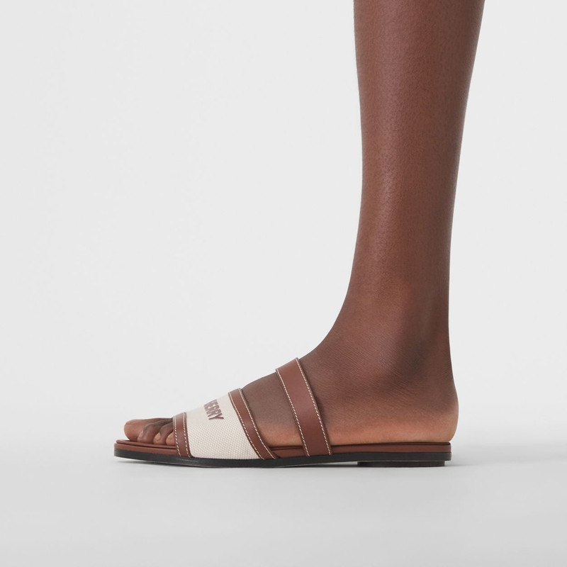 Logo Print Canvas and Leather Sandals 3