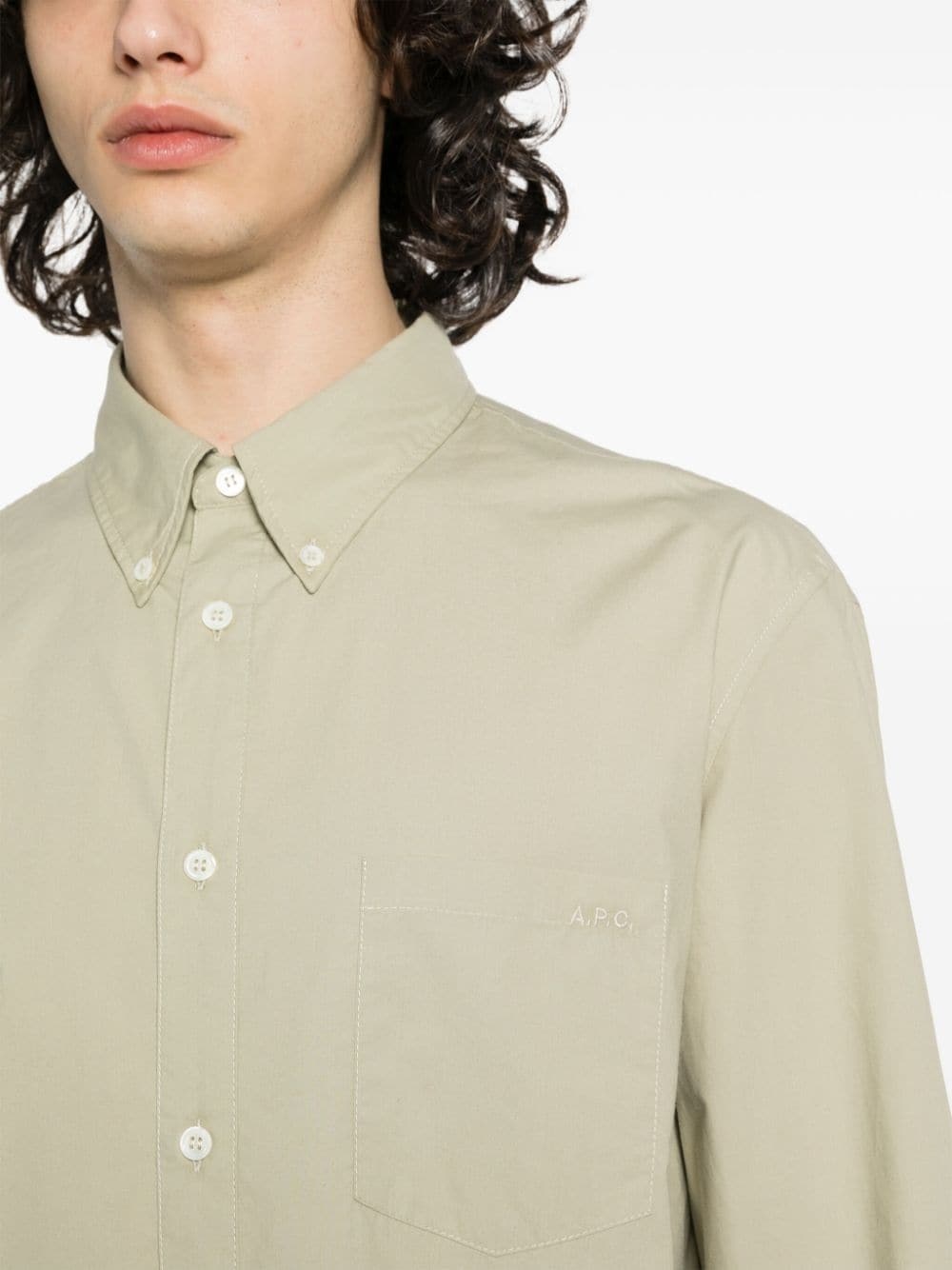 logo-embroidered cotton shirt - 5