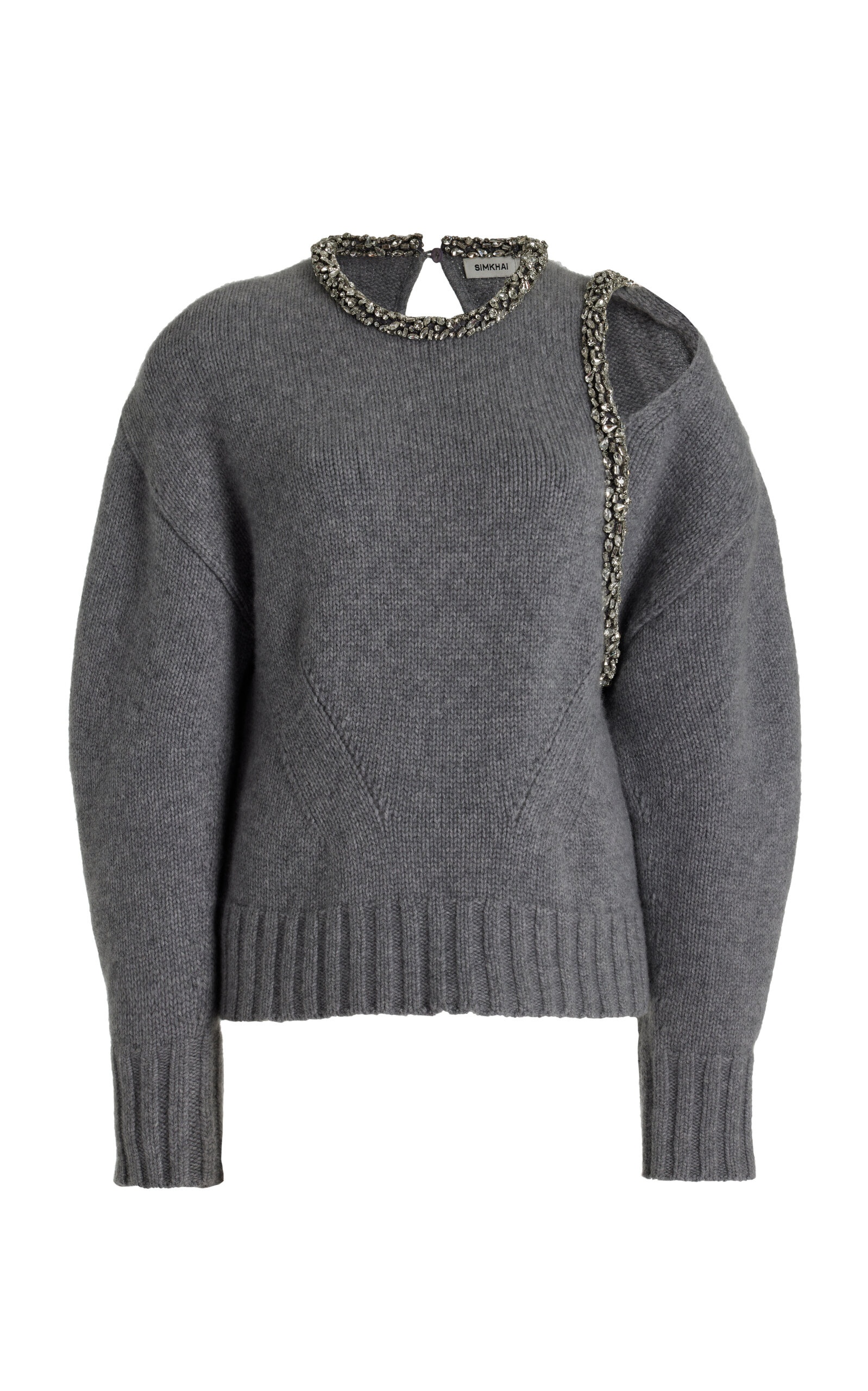 Monrow Embellished Wool-Cashmere Sweater grey - 1