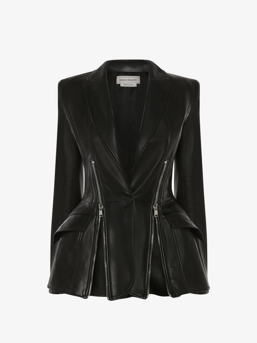Leather Zip Jacket in Black - 1