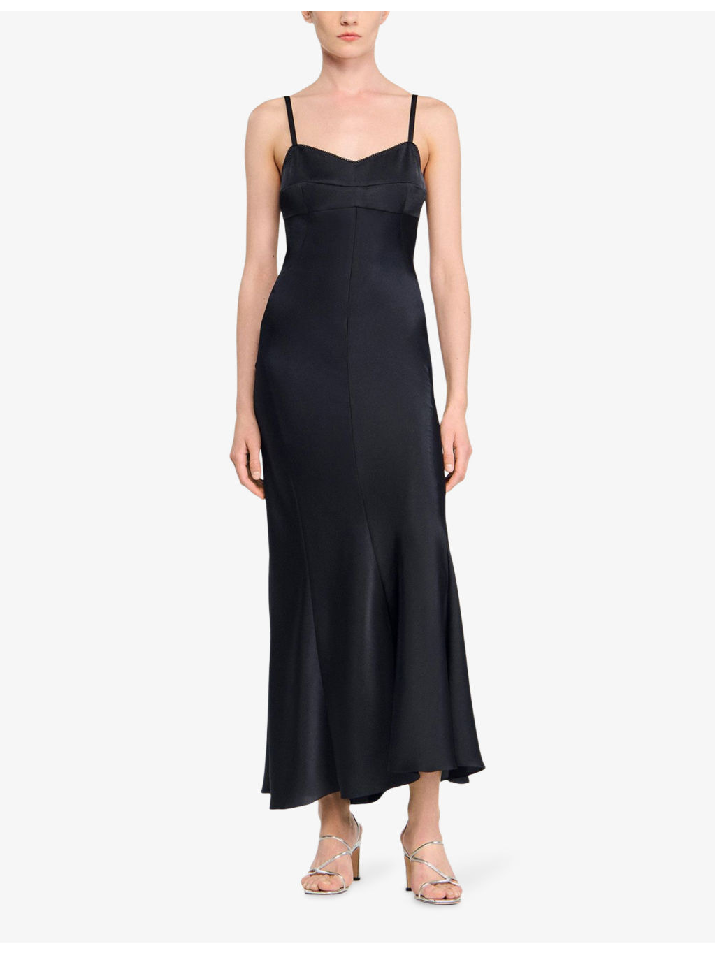 V-Neck Sleeveless Satin-Effect Midi Dress - 2