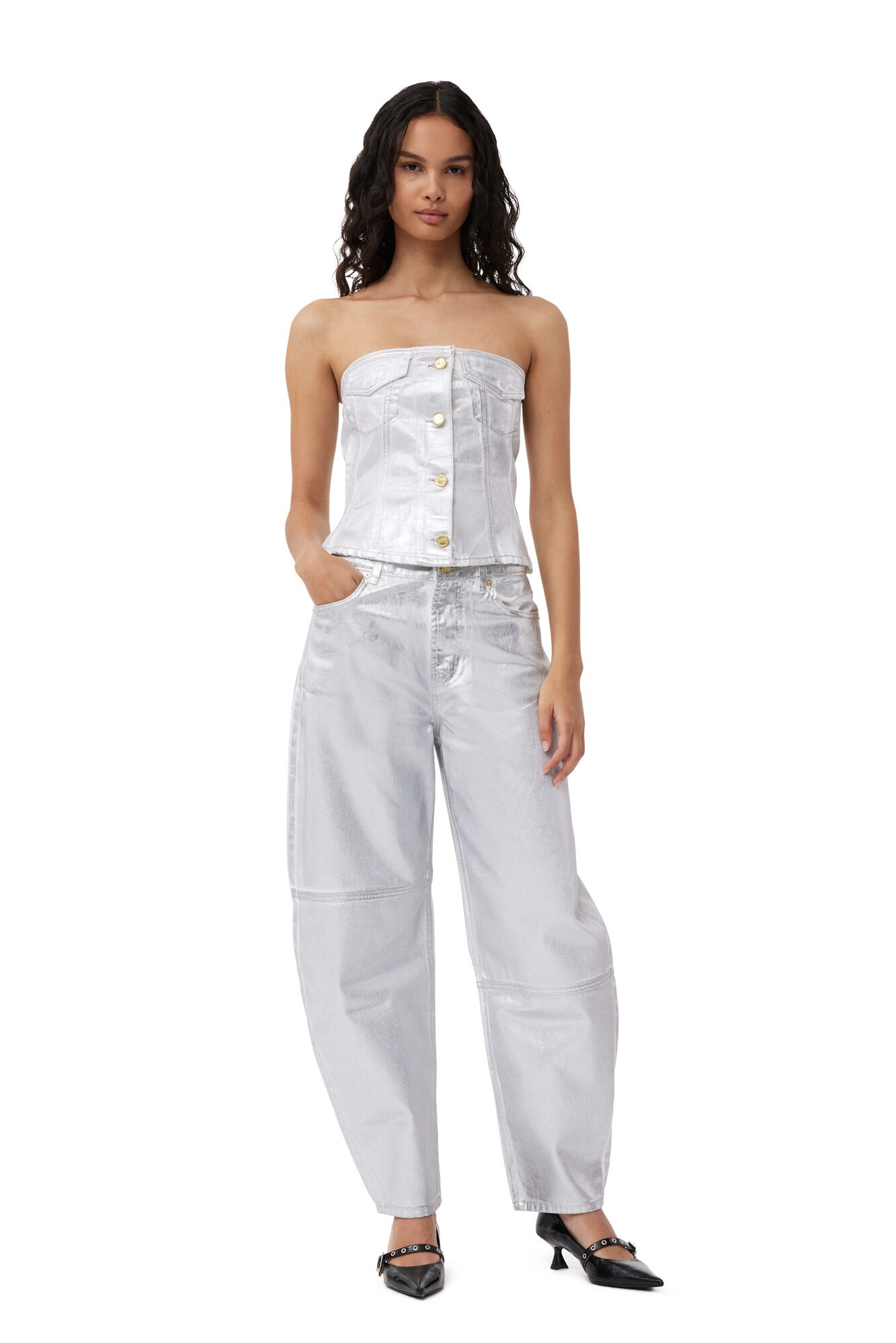 GANNI SILVER FOIL STARY JEANS outlook