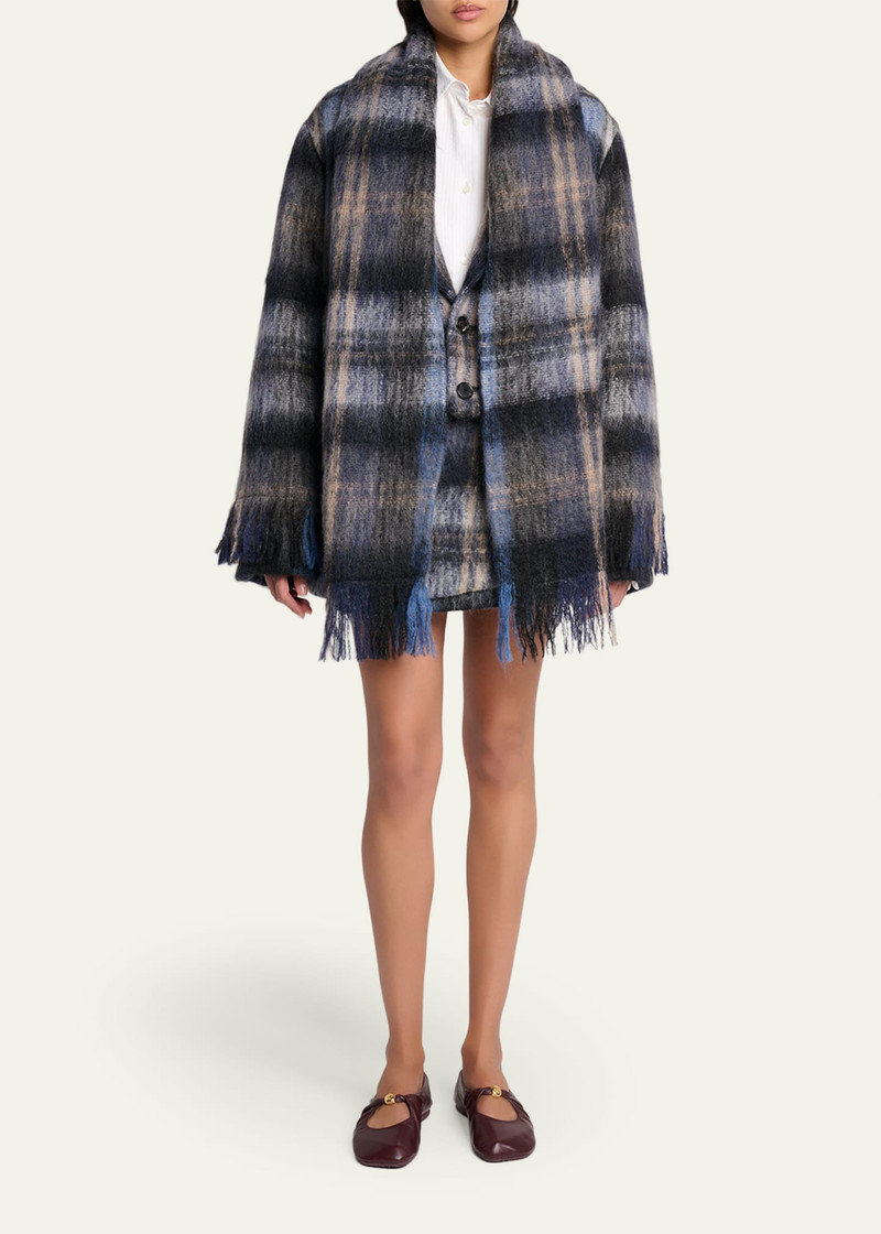 Loewe Check Alpaca Fringe Scarf Jacket outlook