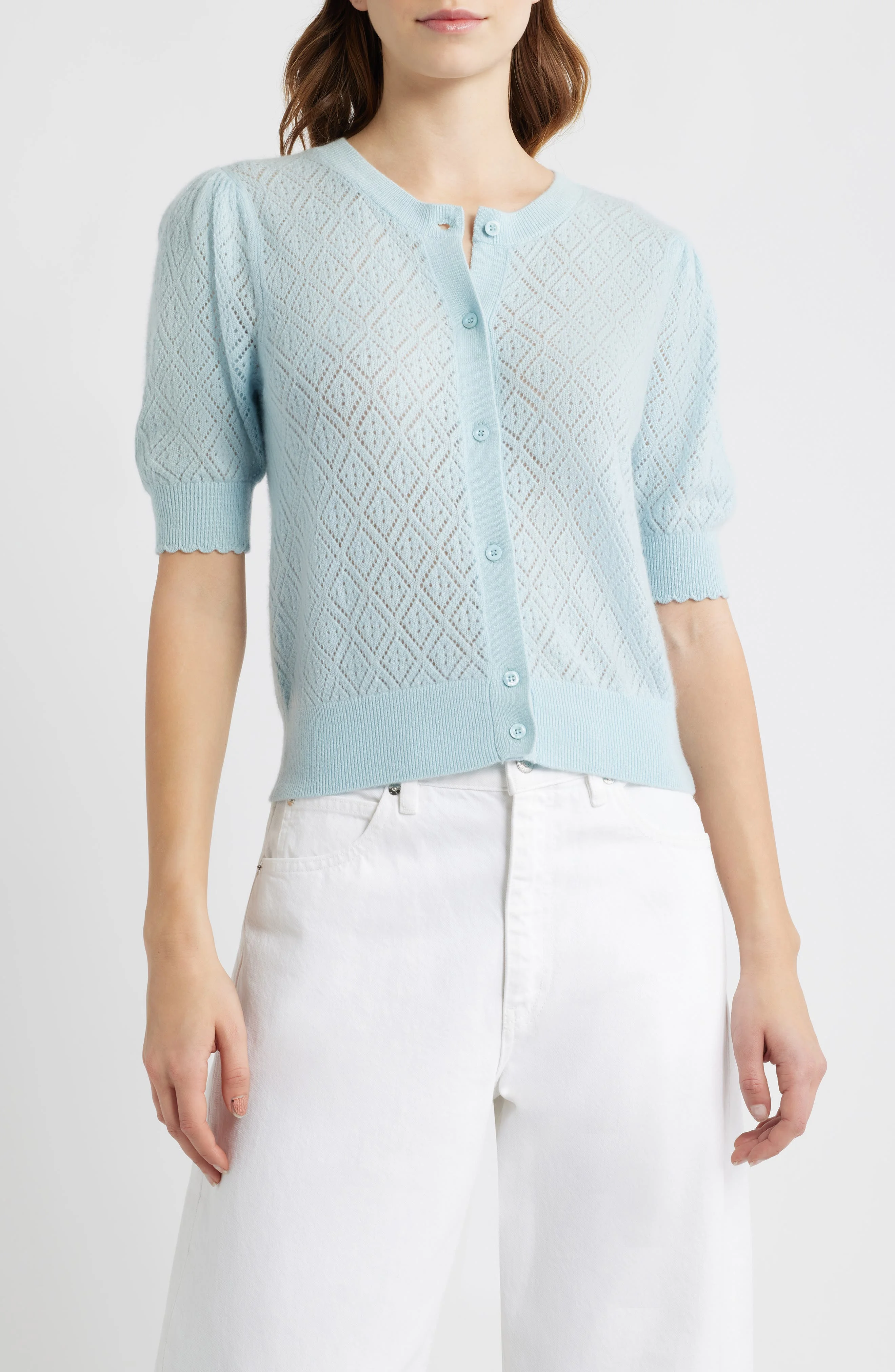FRAME The Short Sleeve Cashmere Cardigan in Sky Blue at Nordstrom - 1