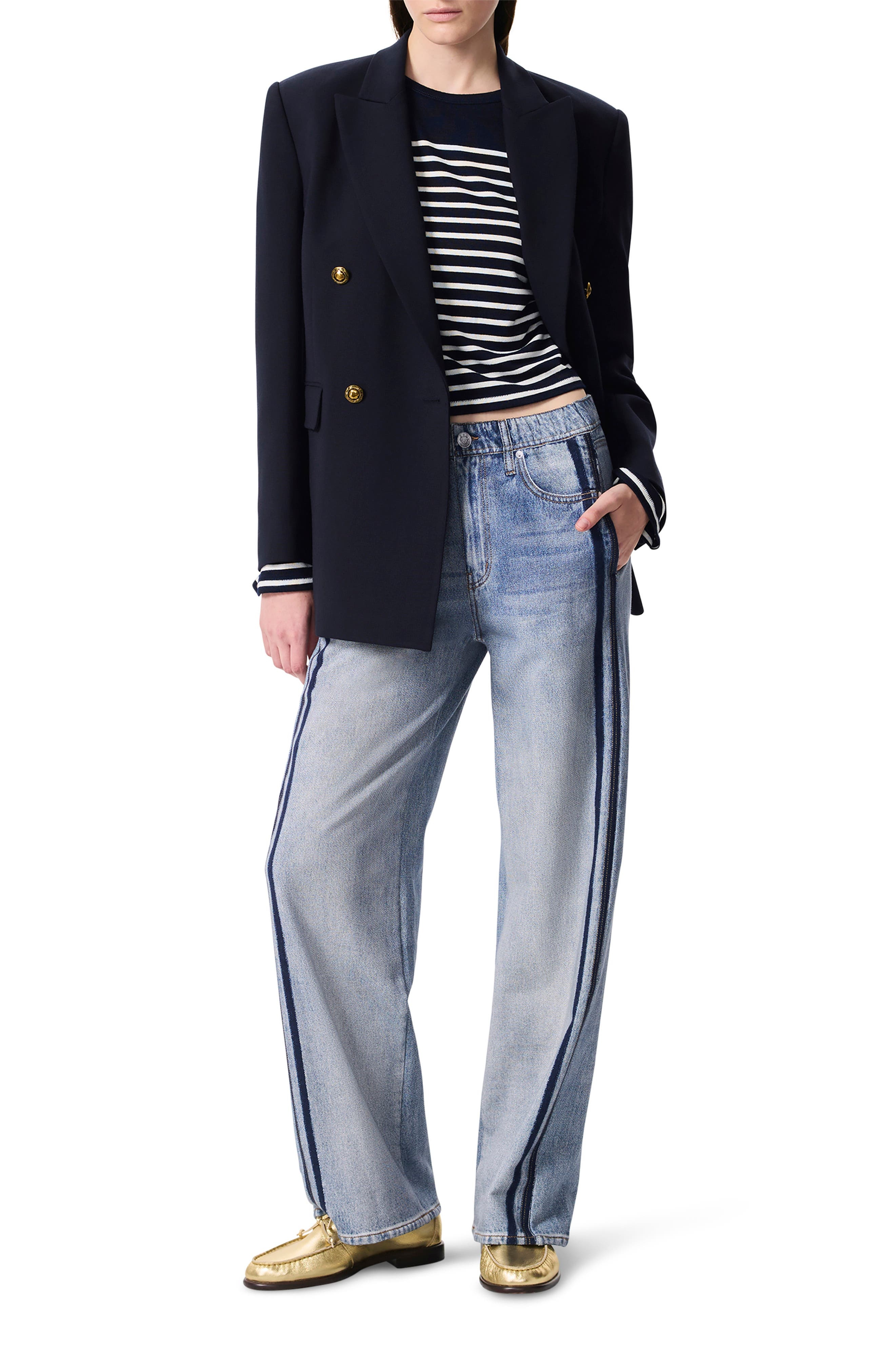 rag & bone Miramar Side Stripe High Waist Wide Leg Cotton Terry Sweatpant Track Pants in Coney at No - 8
