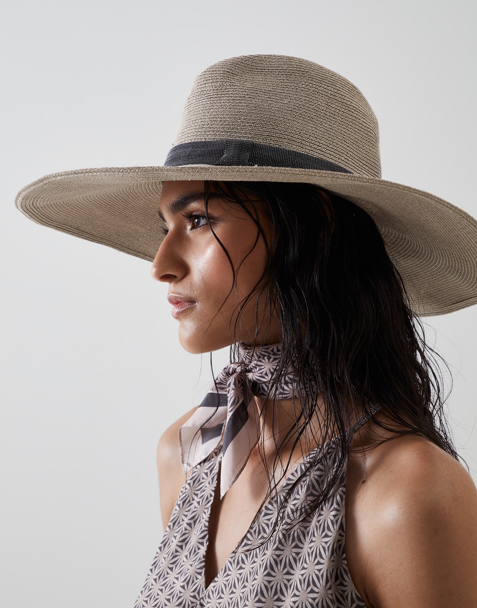 Brunello Cucinelli Hemp and cotton hat with precious band