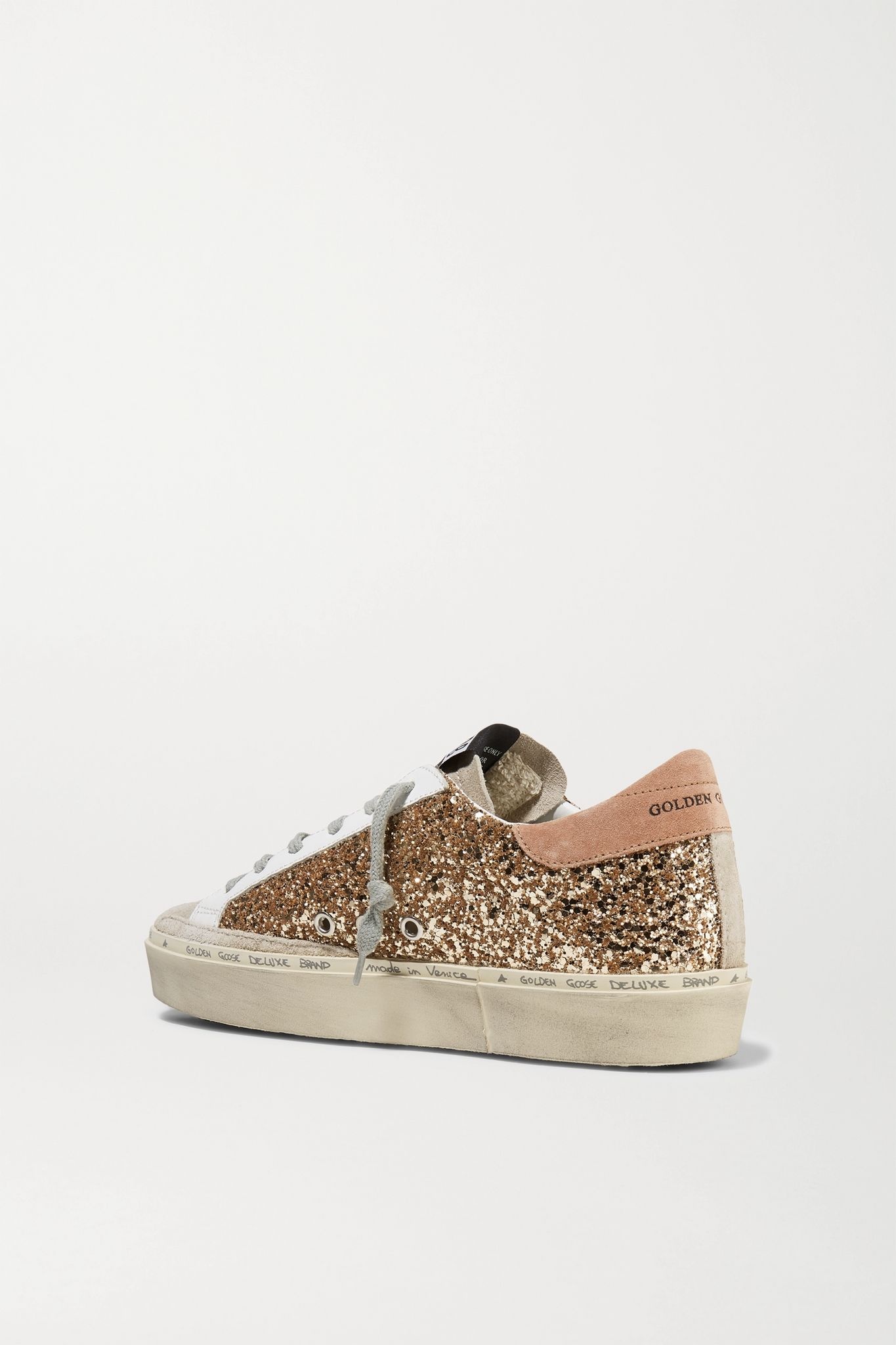 Hi Star distressed glittered leather and suede sneakers - 4