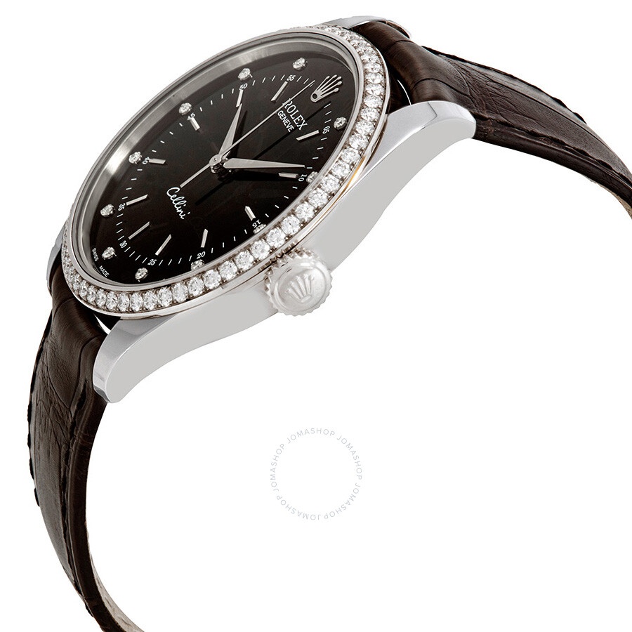 Rolex Cellini Time Black Diamond Dial Ladies Alligator Leather Watch 50709BKDL - 2