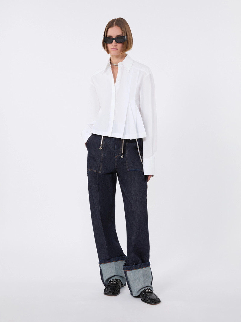 Sportmax Cropped poplin shirt with asymmetrical pleats - OPTICAL WHITE outlook