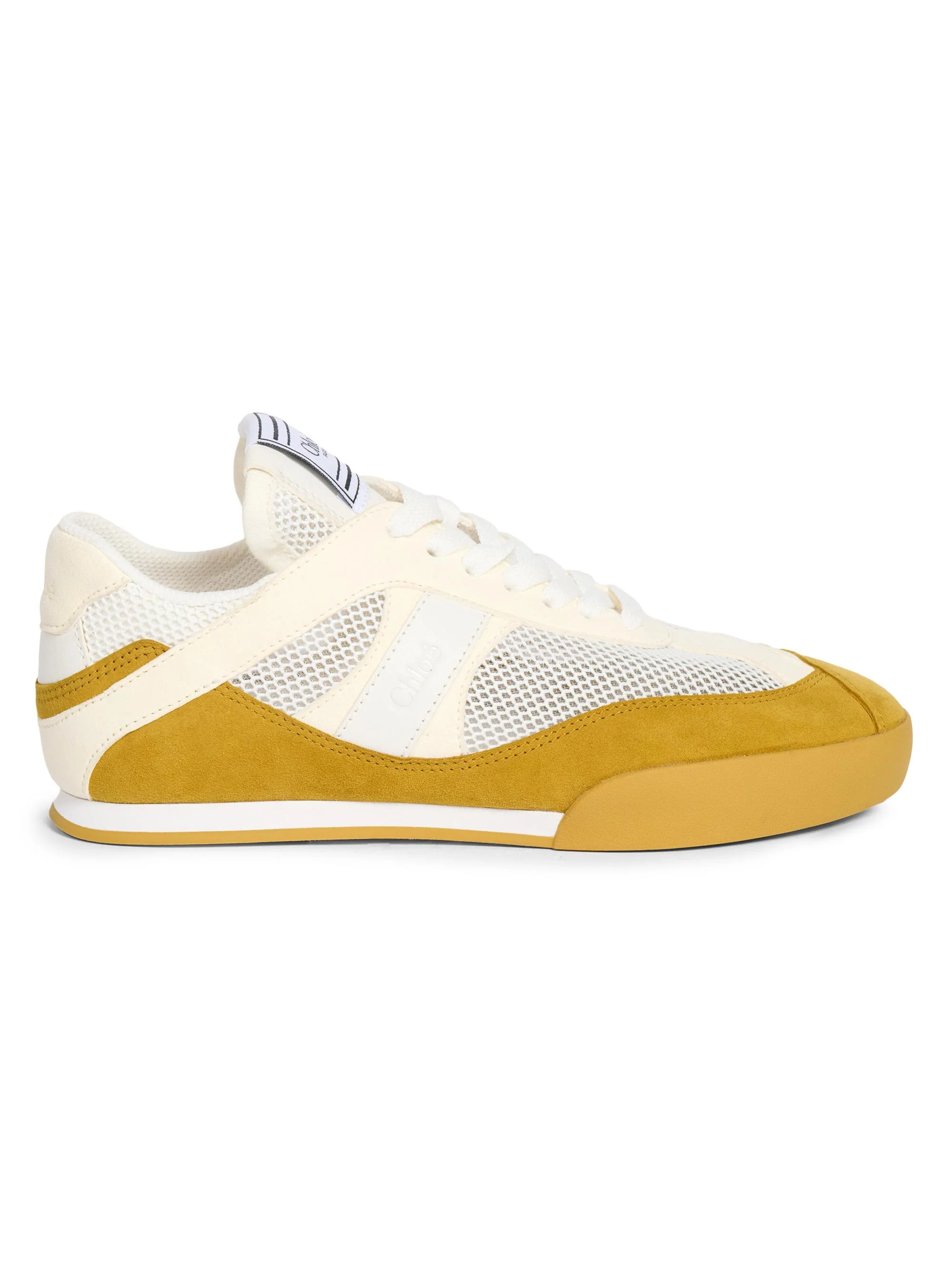 Women's Colorblocked Mesh Panel Leather Sneakers - Honey Gold - 1