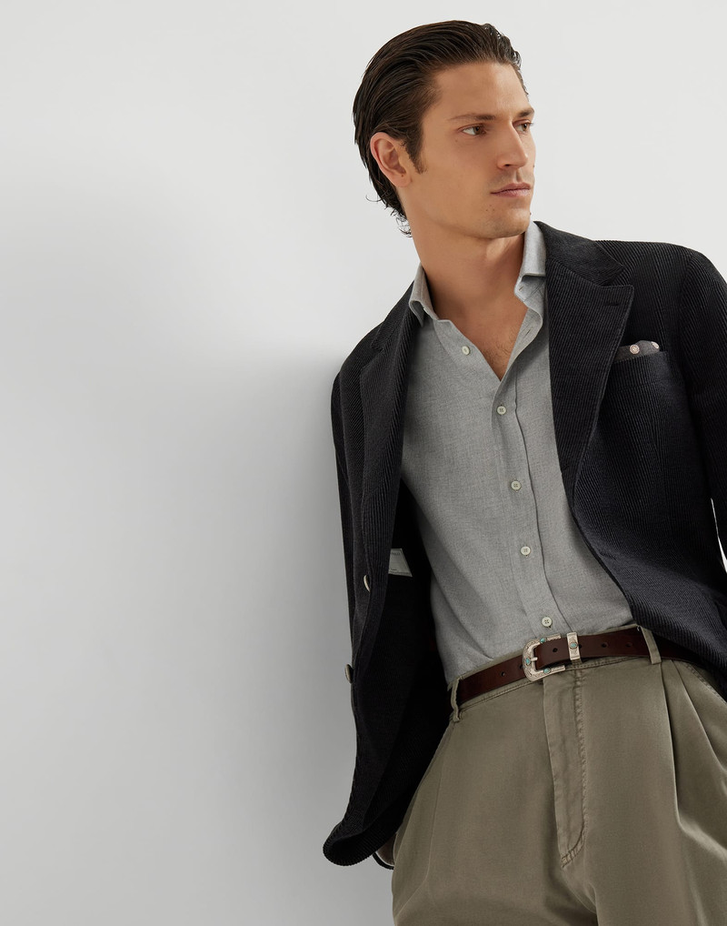 Stretch cotton chevron flannel slim fit shirt with spread collar 4