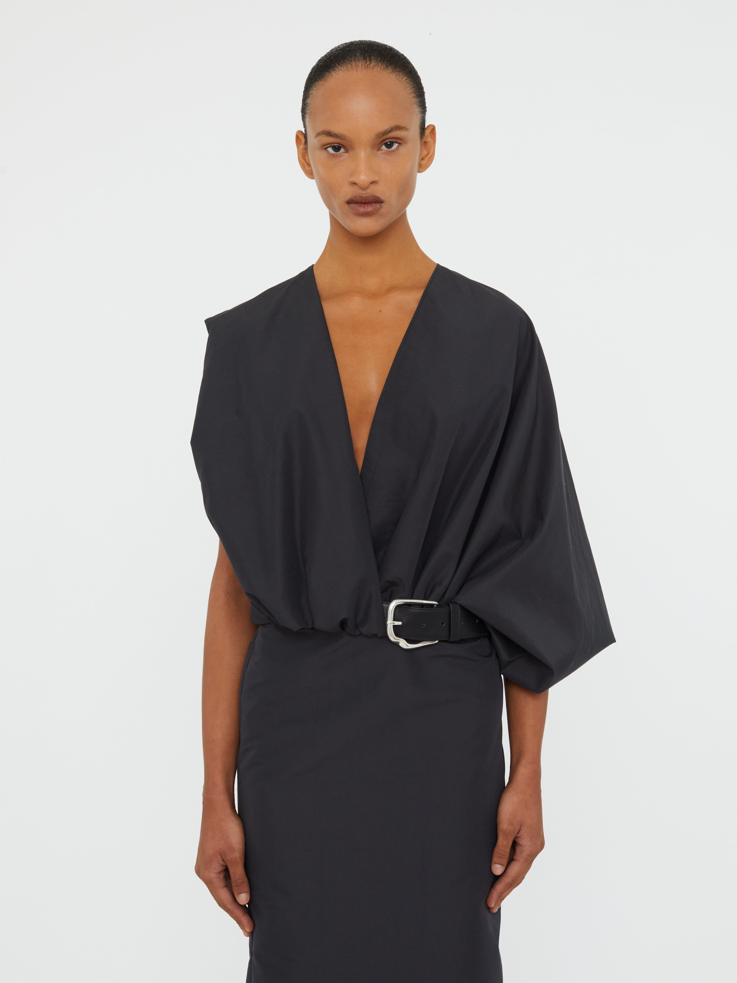 Swaddled Belted Taffeta Dress - 5