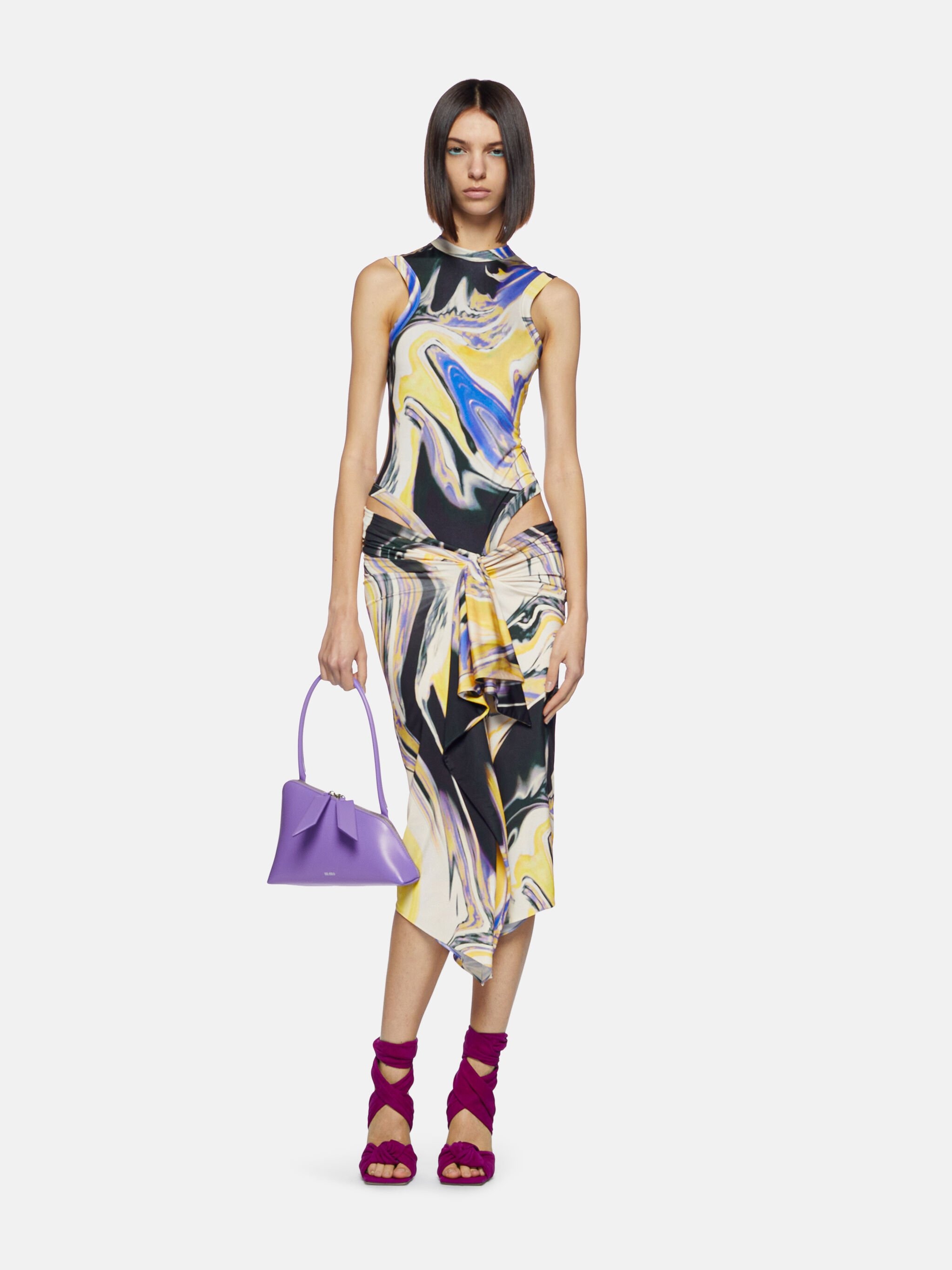 ''MIRNA'' LAVENDER, SUNFLOWER AND IVORY MIDI DRESS - 2