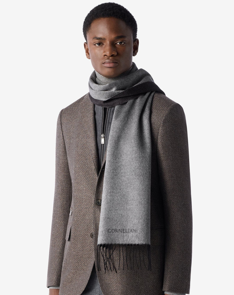 CORNELIANI Pearl grey/anthracite silk and cashmere scarf outlook
