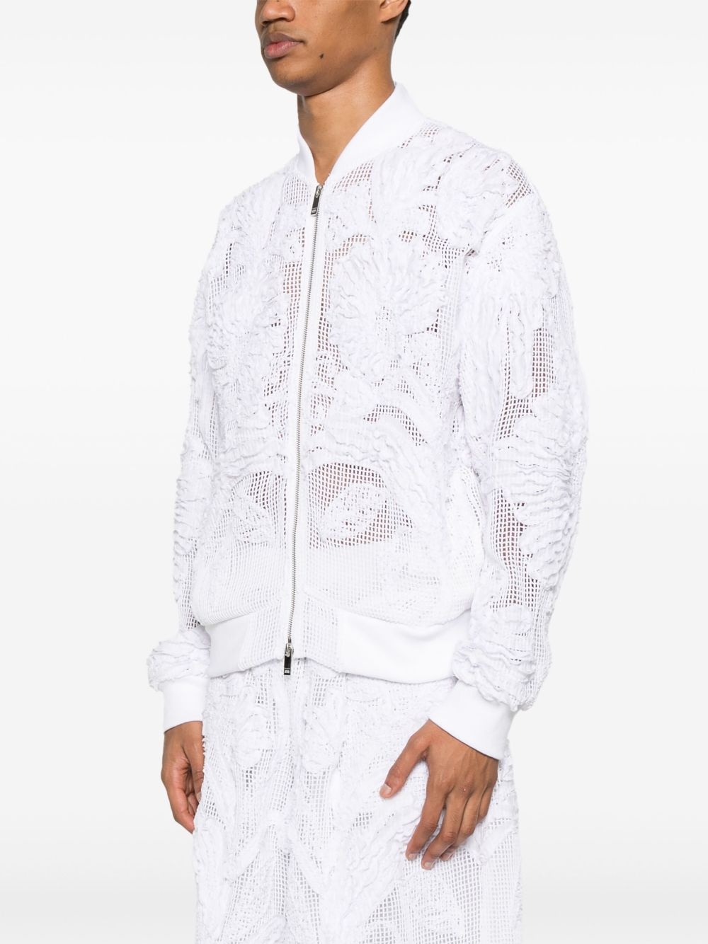 embroidered mesh bomber jacket - 3