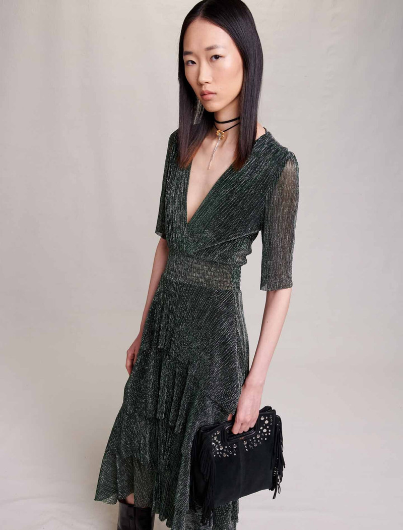 maje Metallic fiber dress with ruffles | REVERSIBLE