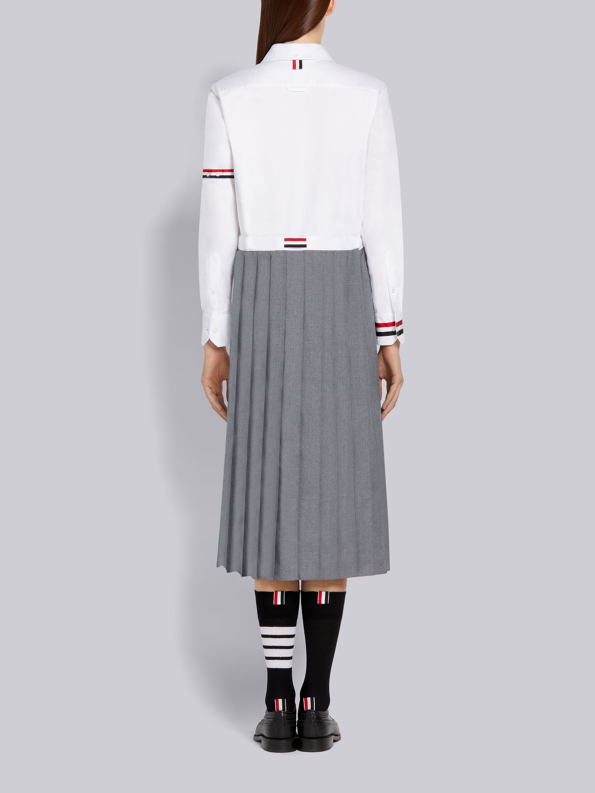 Medium Grey School Uniform Plain Weave Pleated Bottom 2-in-1 Norfolk Shirtdress - 3