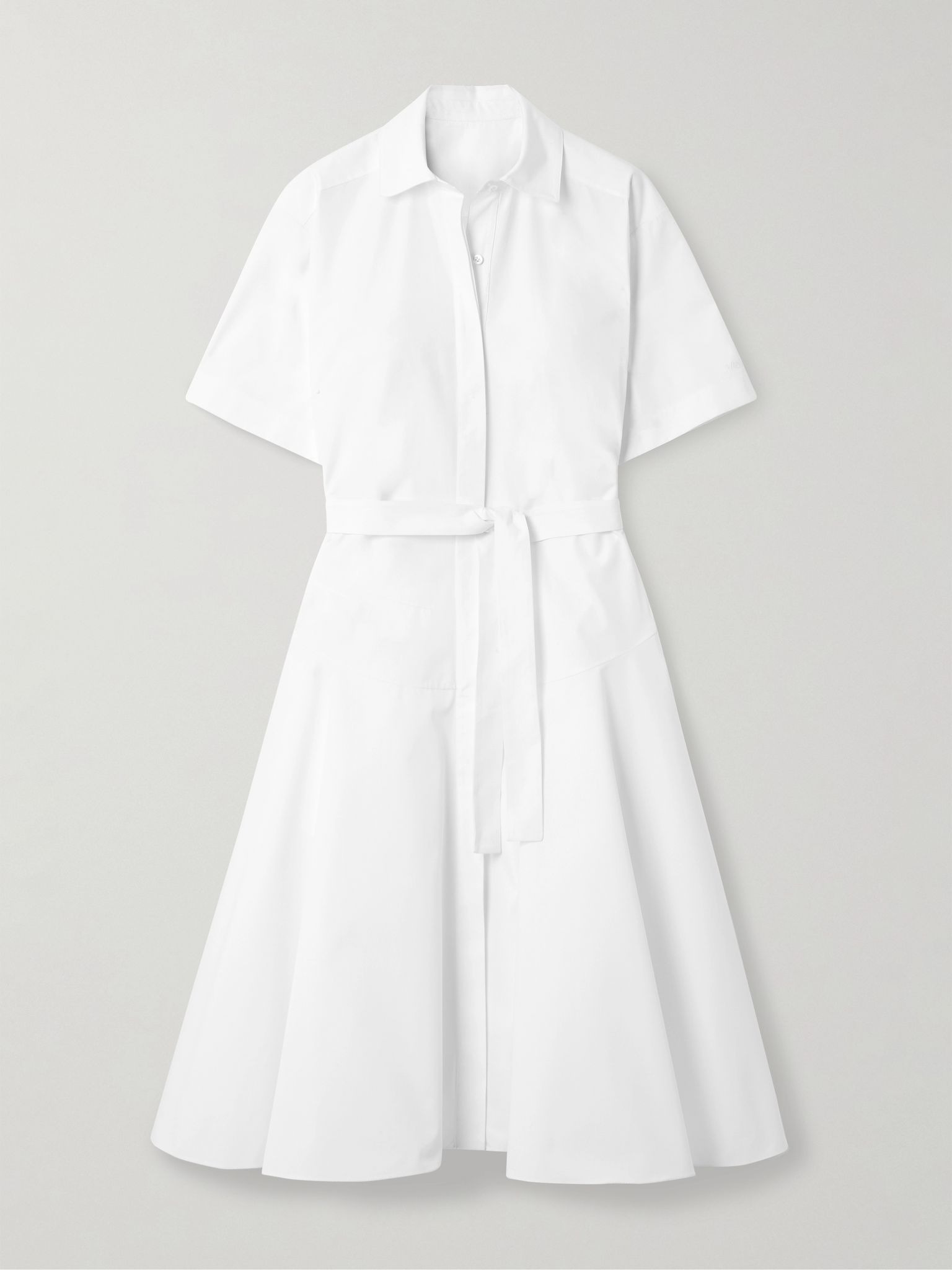 Belted organic cotton-poplin midi shirt dress White - 1