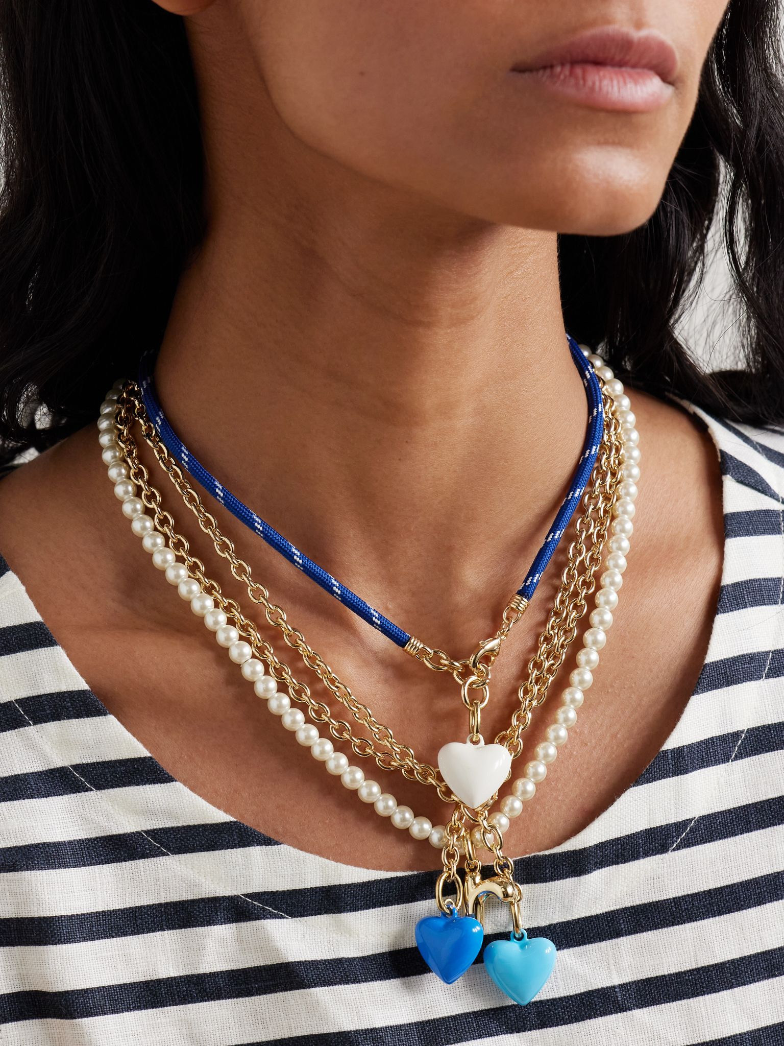 The Mini Happy set of two gold-tone and enamel necklaces Gold - 4