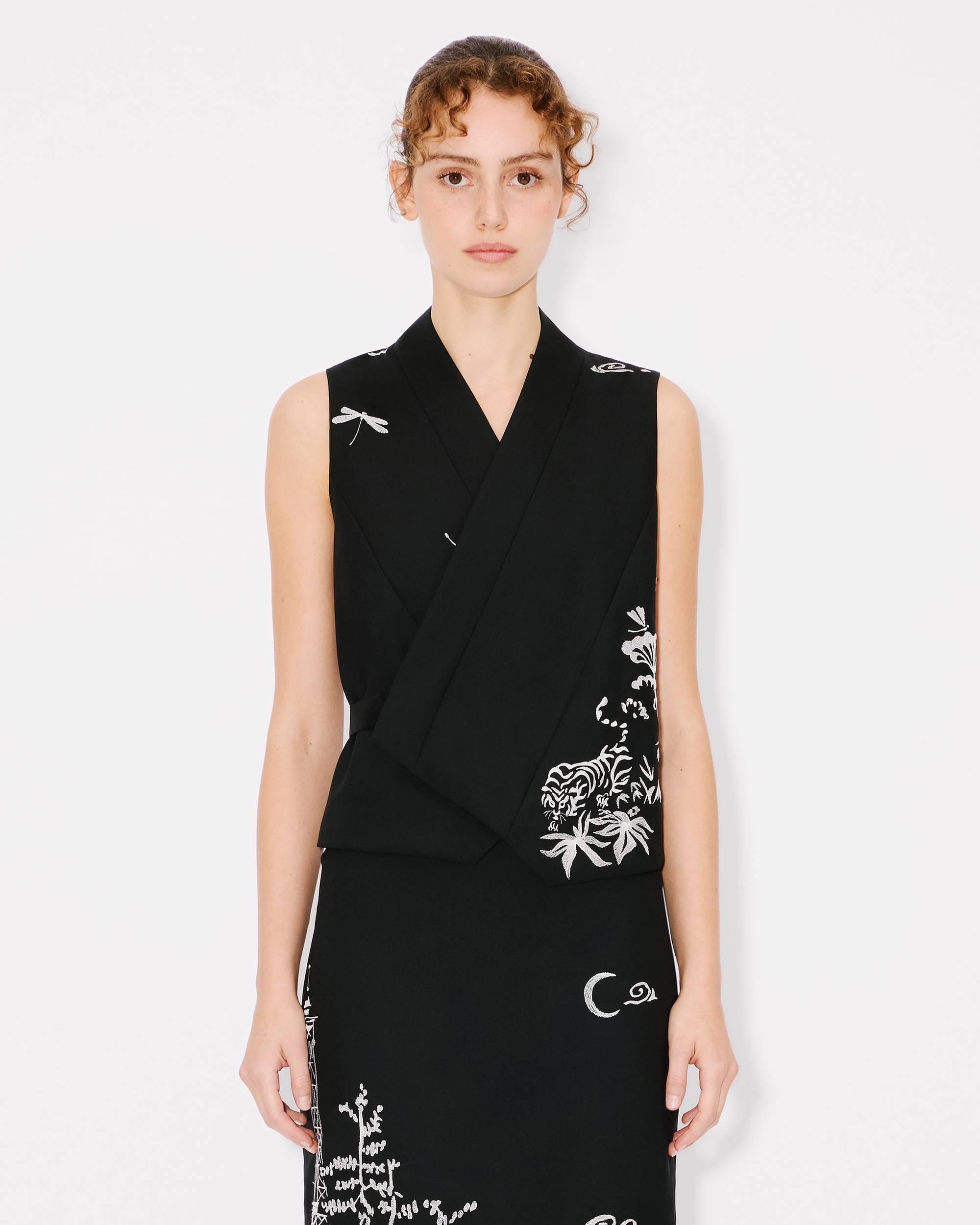 'KENZO Paris Jungle' embroidered kimono waistcoat in virgin wool and satin - 3